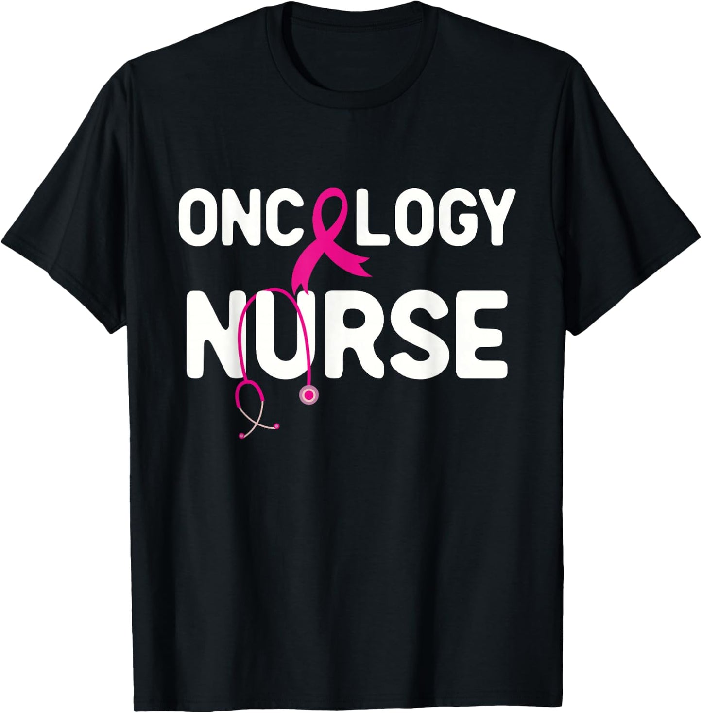 Oncology Nurse Pink Ribbon Cancer Care Stethoscope T-Shirt - T-Shirt | Black