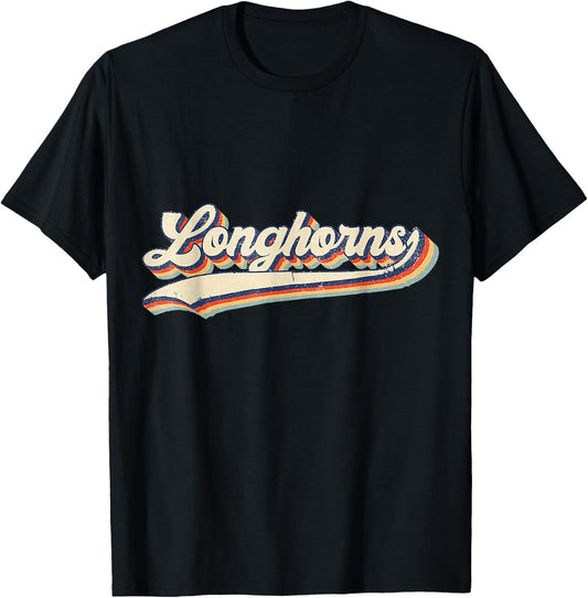 Longhorns Sports Name Vintage Retro Women Boy Girl T-Shirt - T-Shirt | Black