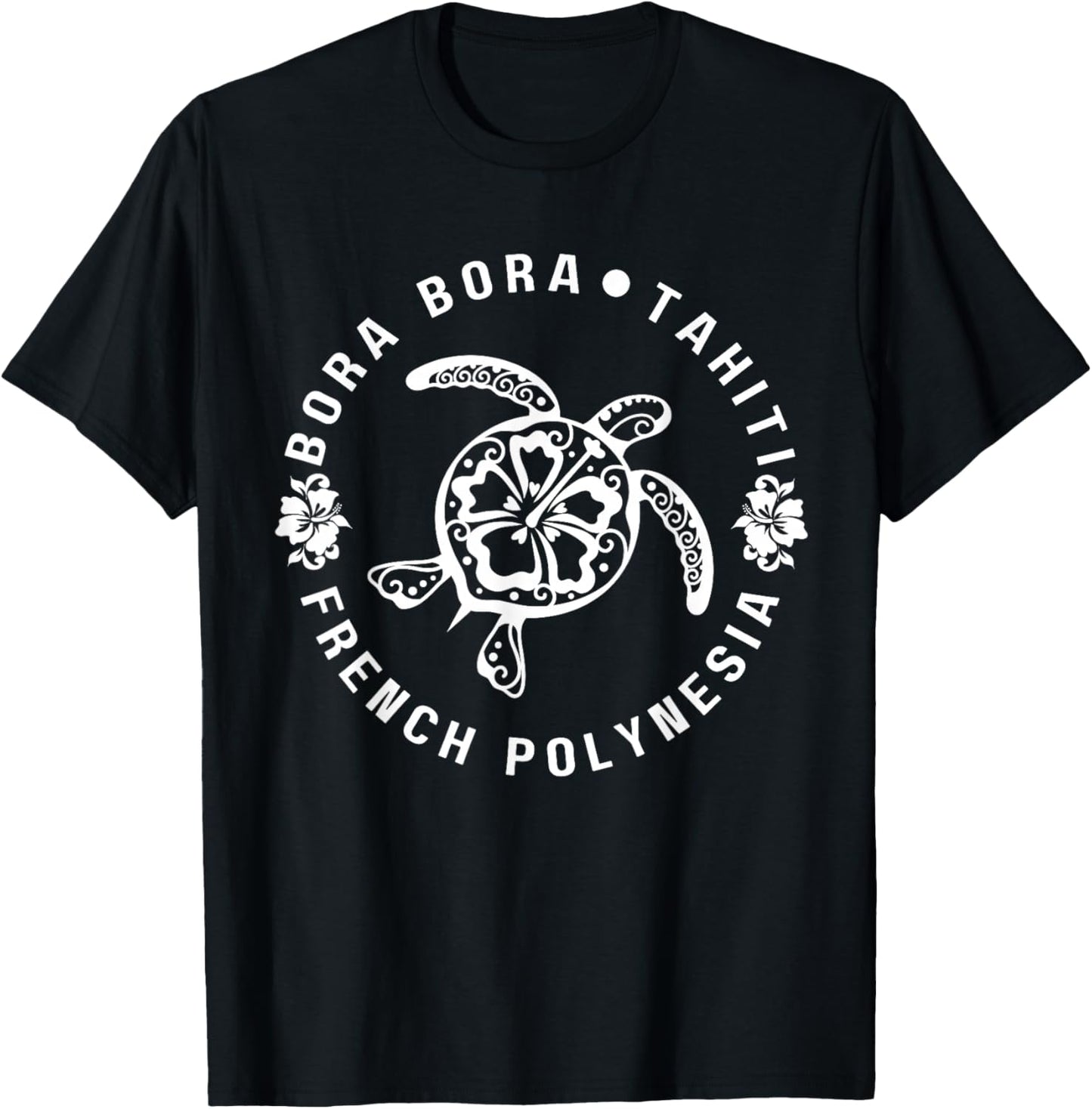 French Polynesia Bora Bora Tahiti Hibiscus Turtle T-Shirt - T-Shirt | Black