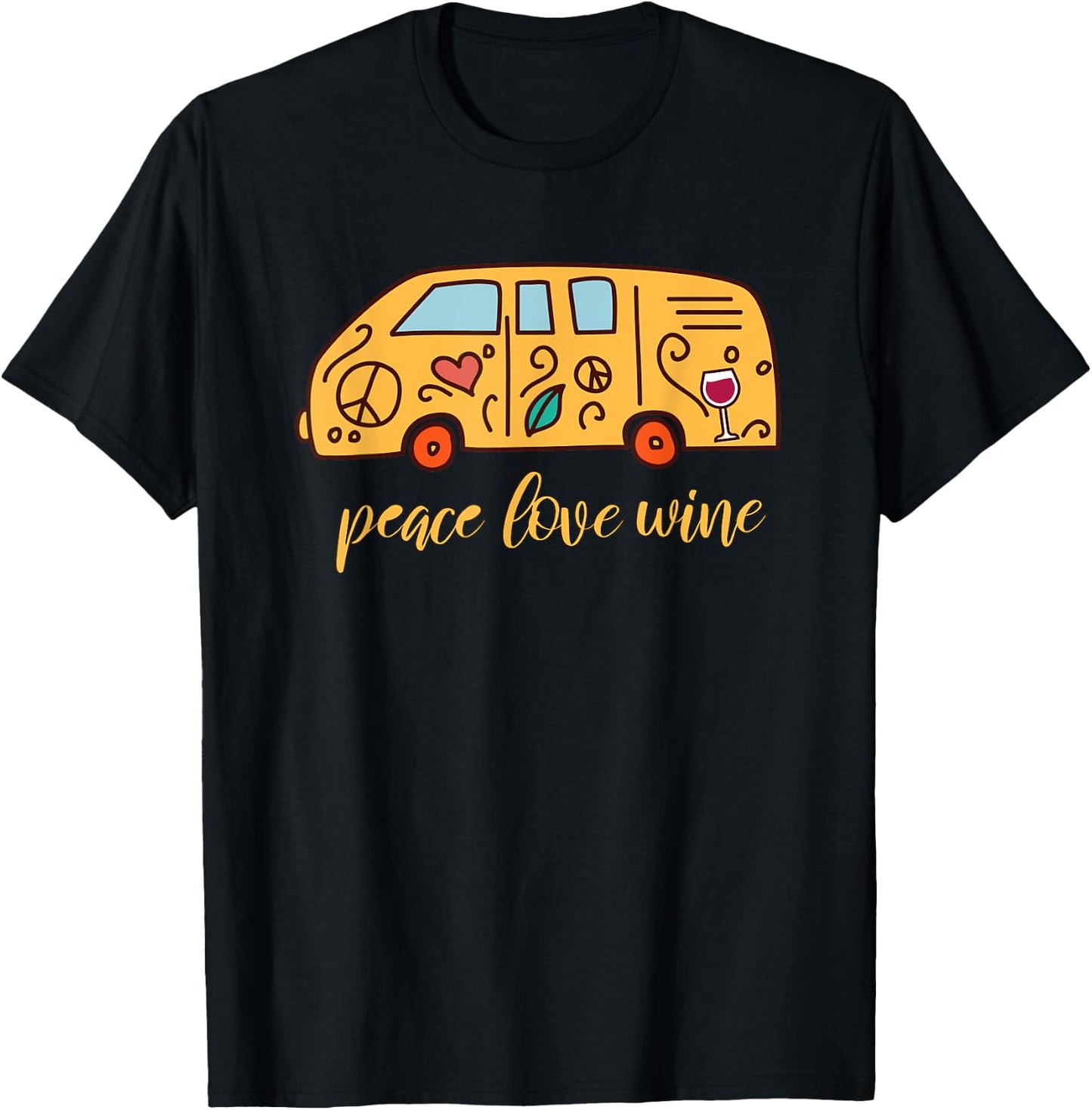 Peace Love Wine Lover 1960's Retro Hippy Costume Hippie Gift T-Shirt - T-Shirt | Black