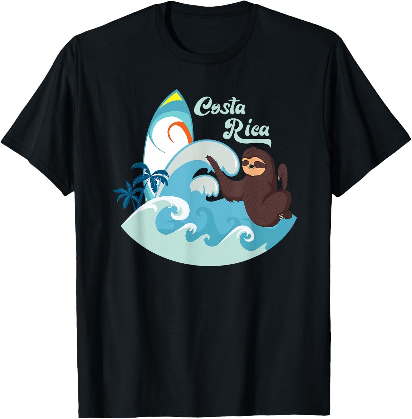 Costa Rica Beach Vacation Surf Sloth Souvenir T-Shirt - T-Shirt | Black