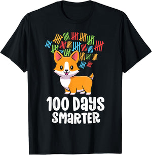 100 Days School Shirt for Girls Children Smart Corgi T-Shirt - T-Shirt | Black