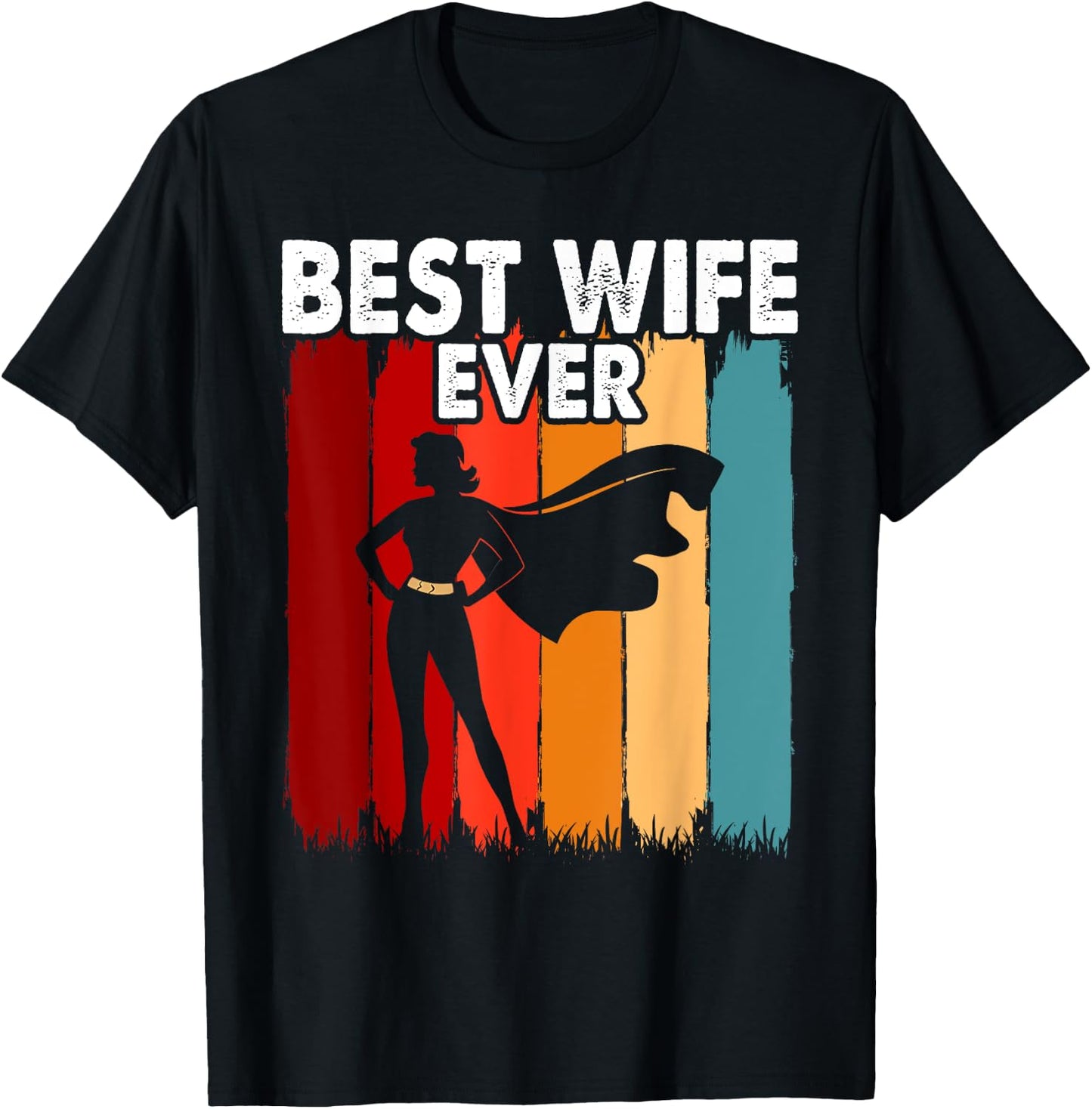 Vintage Best Wife Ever Holiday Superhero Fun Graphic T-Shirt - T-Shirt | Black