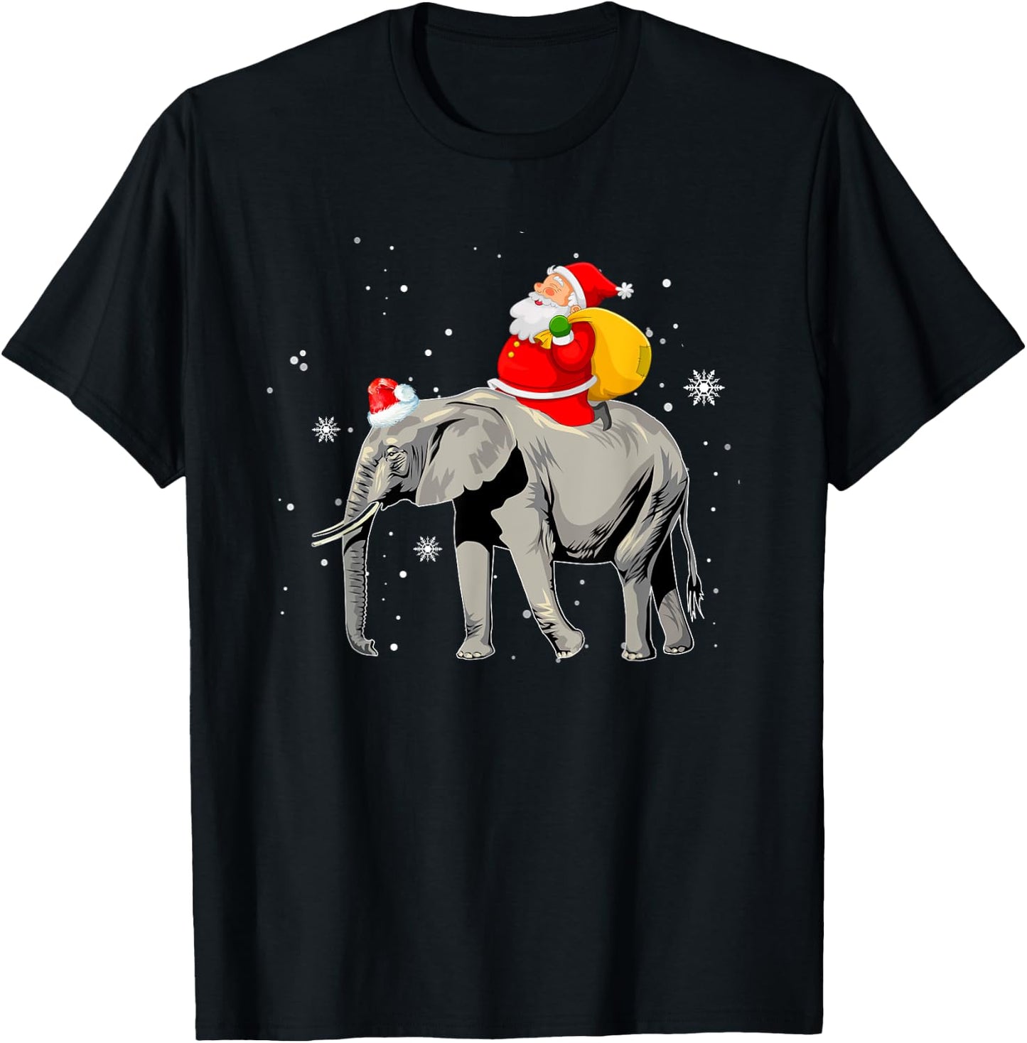 Elephant Christmas Tree Light Hat Xmas Santa Riding Elephant T-Shirt - T-Shirt | Black