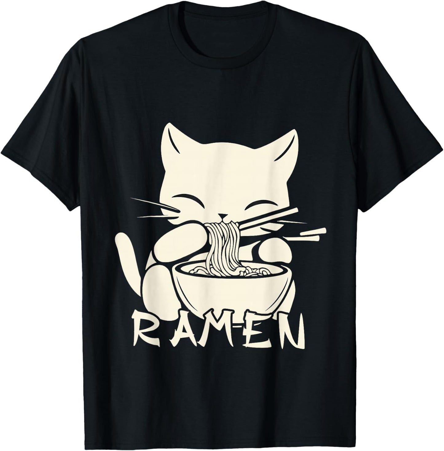 Kawaii Noodles Soup Anime Japanese Ramen Cat Teens Girls T-Shirt - T-Shirt | Black