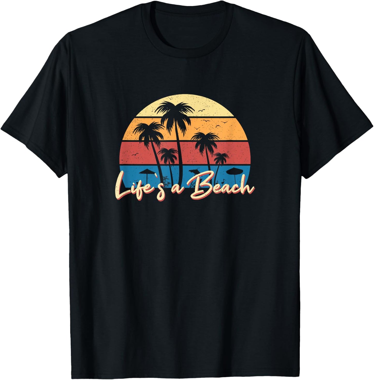 Life's a Beach Funny Retro Palm Tree Vacation Summer Gifts Women Girls Kids T-Shirt - T-Shirt | Black