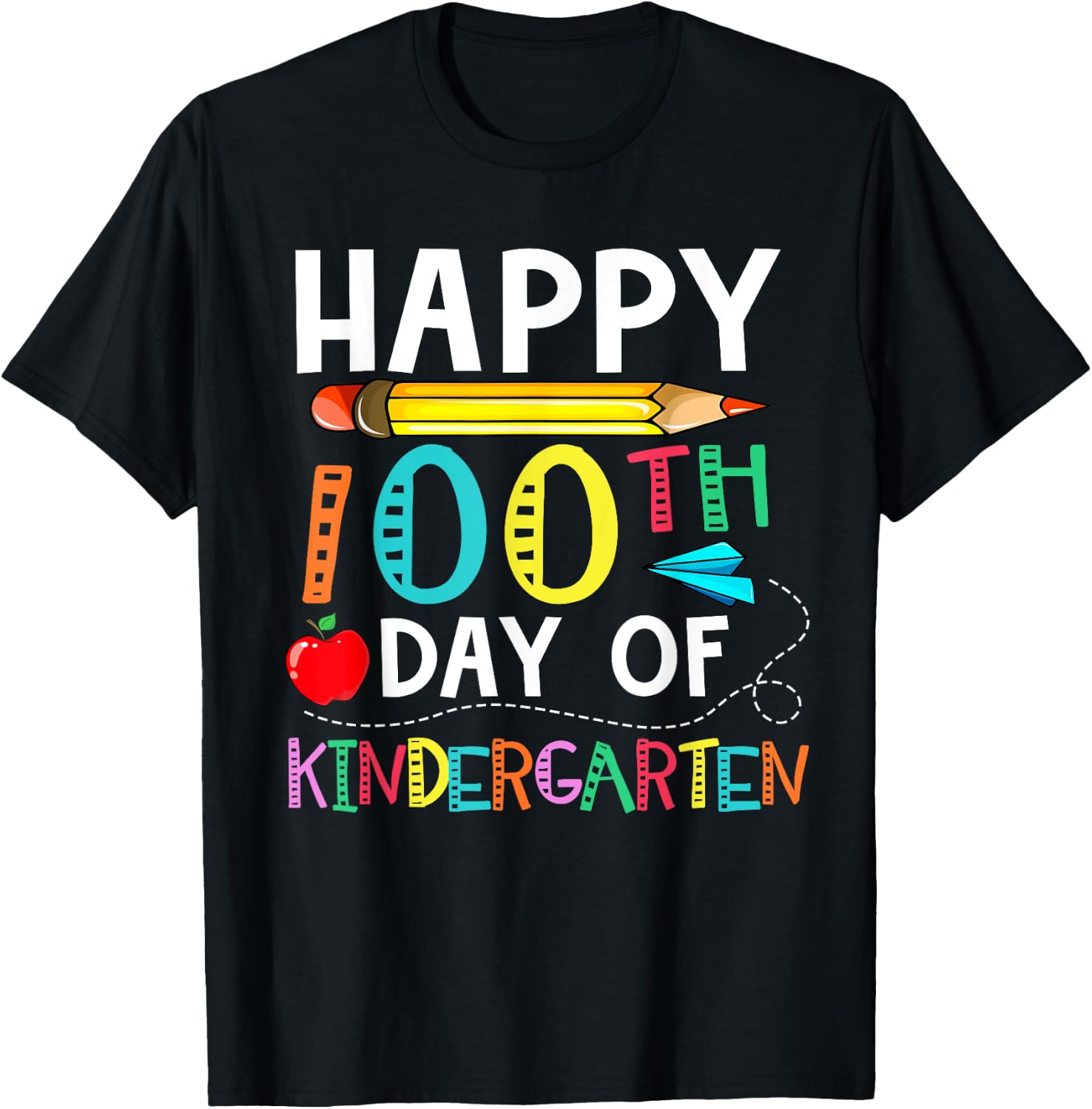 100 Days Of Kindergarten - Happy 100th Day Of School Gift T-Shirt - T-Shirt | Black