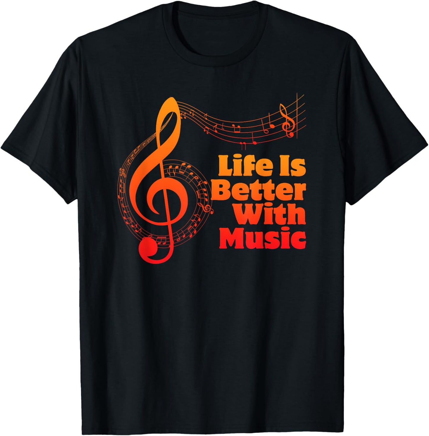 Life is Better with Music Theory Musician Teacher Notes Clef T-Shirt - T-Shirt | Black