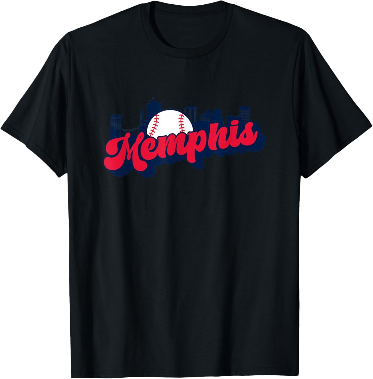 Memphis Baseball Vintage City Skyline Baseball Lover T-Shirt - T-Shirt | Black