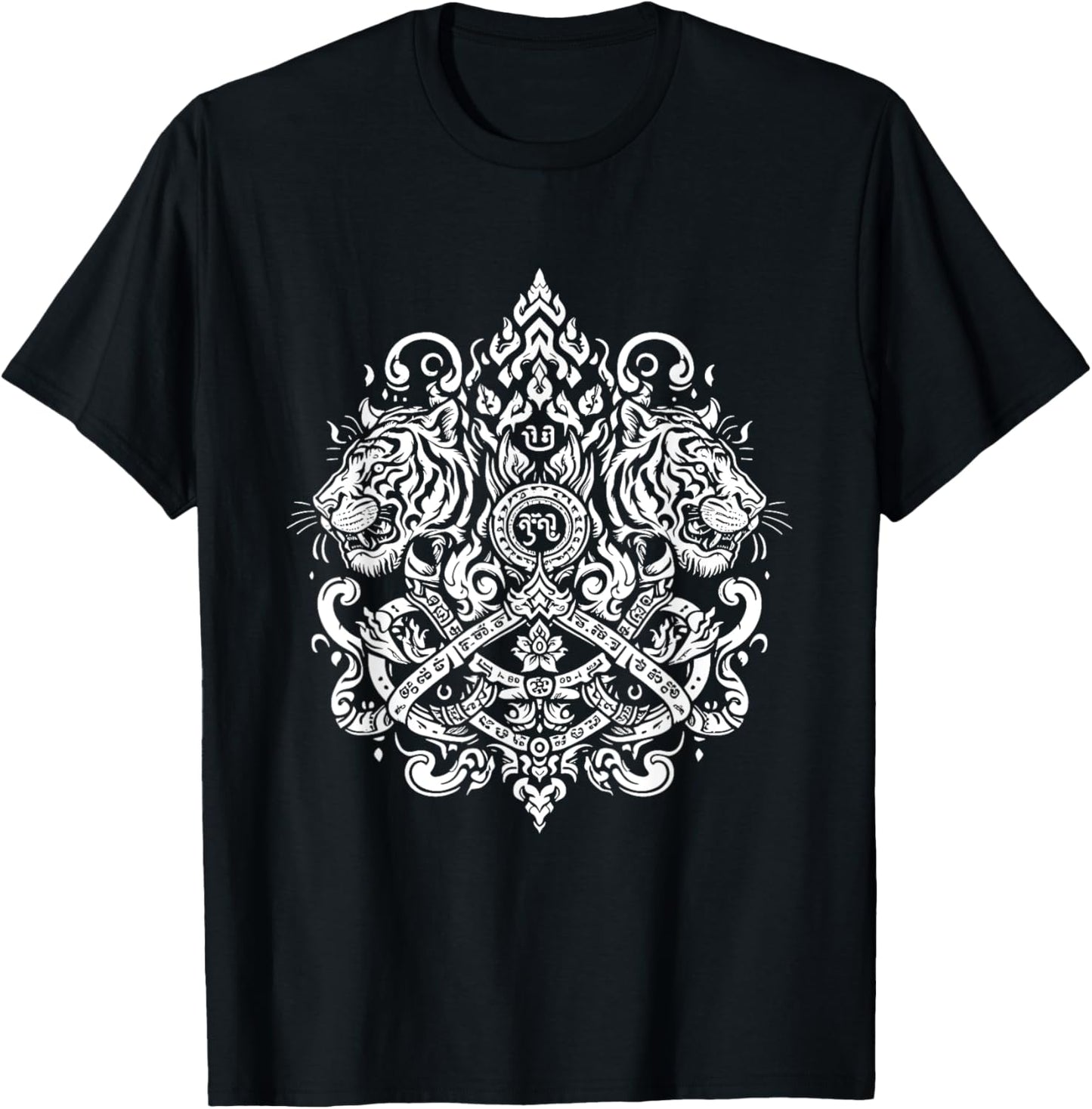 Sak Yant Muay Thai MMA Tattoo Twin Tiger Martial Art Boxing T-Shirt - T-Shirt | Black