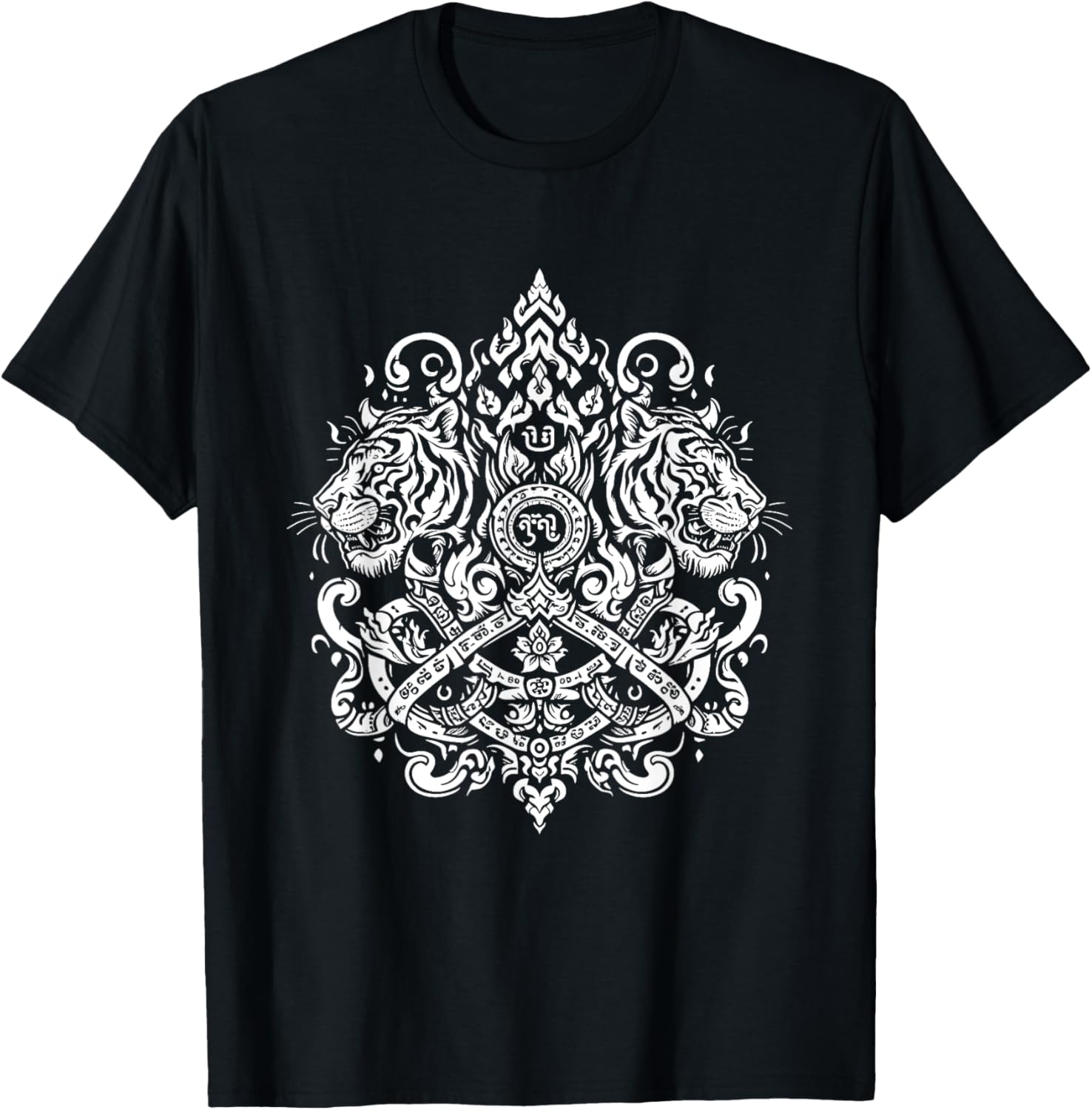 Sak Yant Muay Thai MMA Tattoo Twin Tiger Martial Art Boxing T-Shirt - T-Shirt | Black