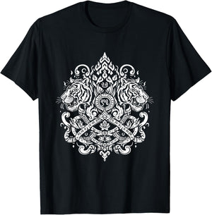 Sak Yant Muay Thai MMA Tattoo Twin Tiger Martial Art Boxing T-Shirt - T-Shirt | Black