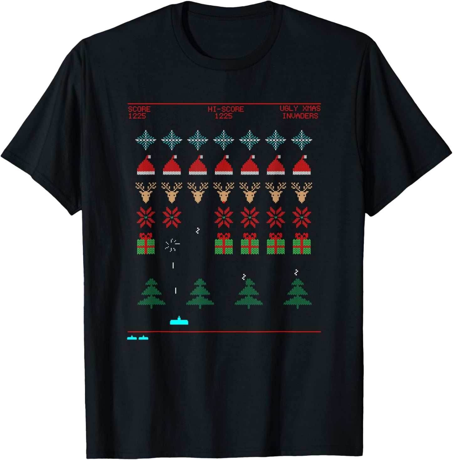 Ugly Christmas Invaders from Space T-Shirt - T-Shirt | Black