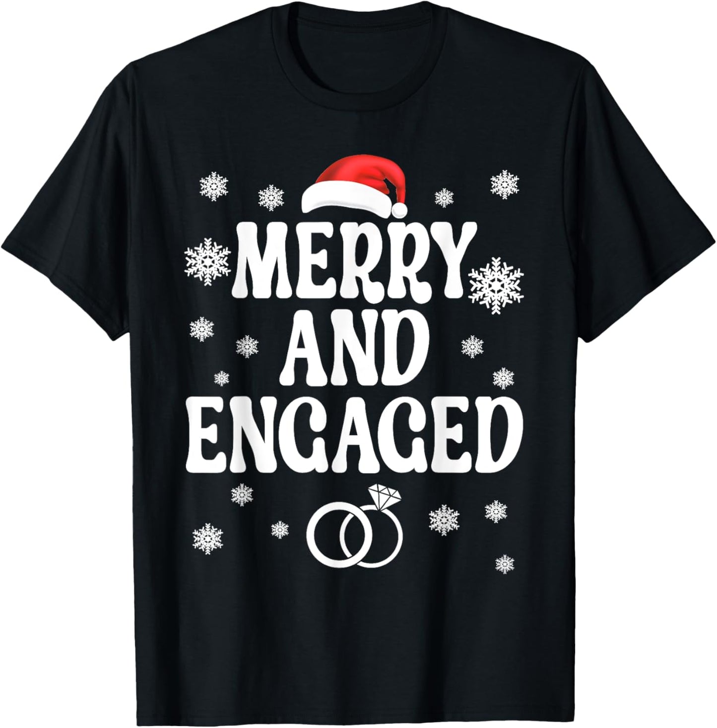 Merry and Engaged Couple Christmas Matching Pajama PJ T-Shirt - T-Shirt | Black