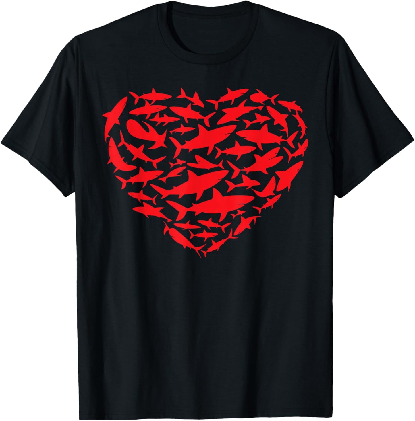 Valentine Sharks Heart Sea Animal Lover Ocean Wildlife T-Shirt - T-Shirt | Black