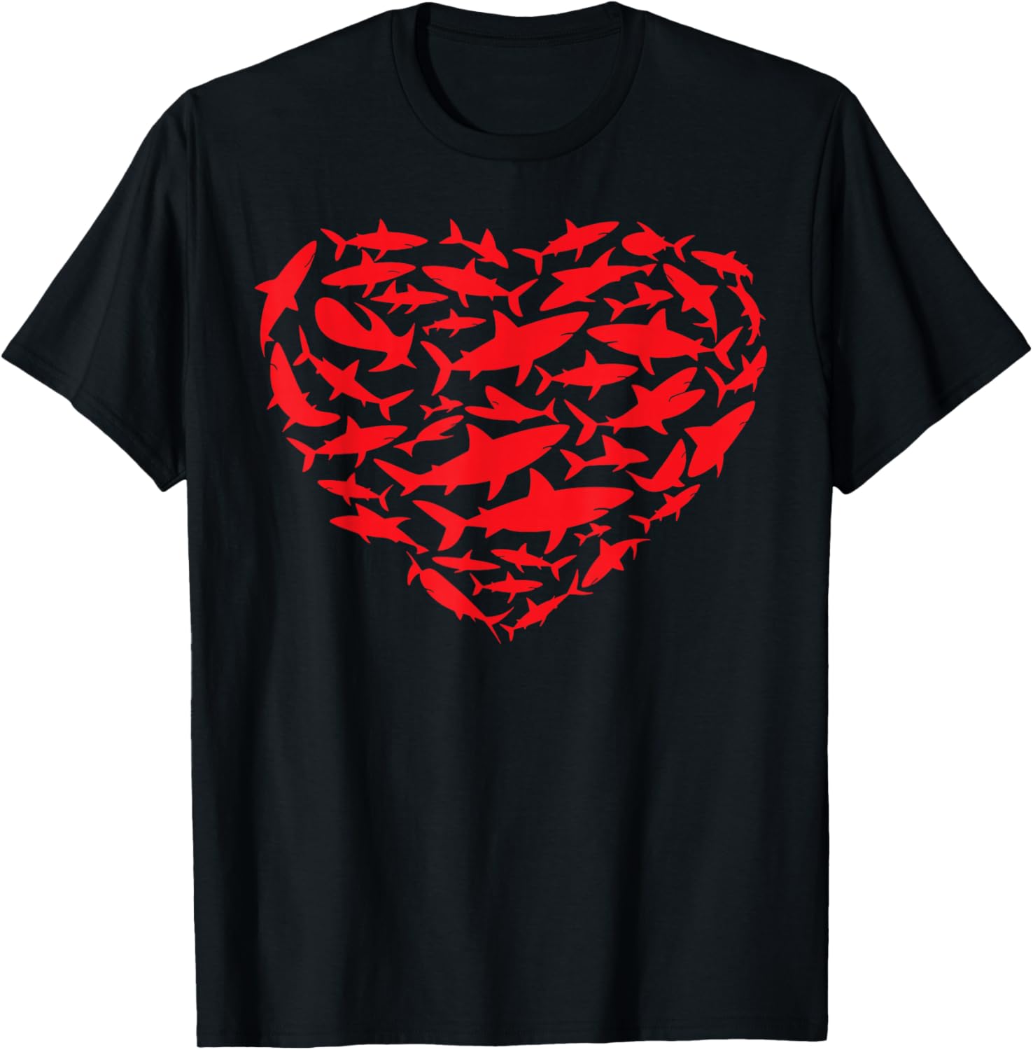 Valentine Sharks Heart Sea Animal Lover Ocean Wildlife T-Shirt - T-Shirt | Black