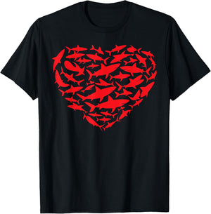 Valentine Sharks Heart Sea Animal Lover Ocean Wildlife T-Shirt - T-Shirt | Black