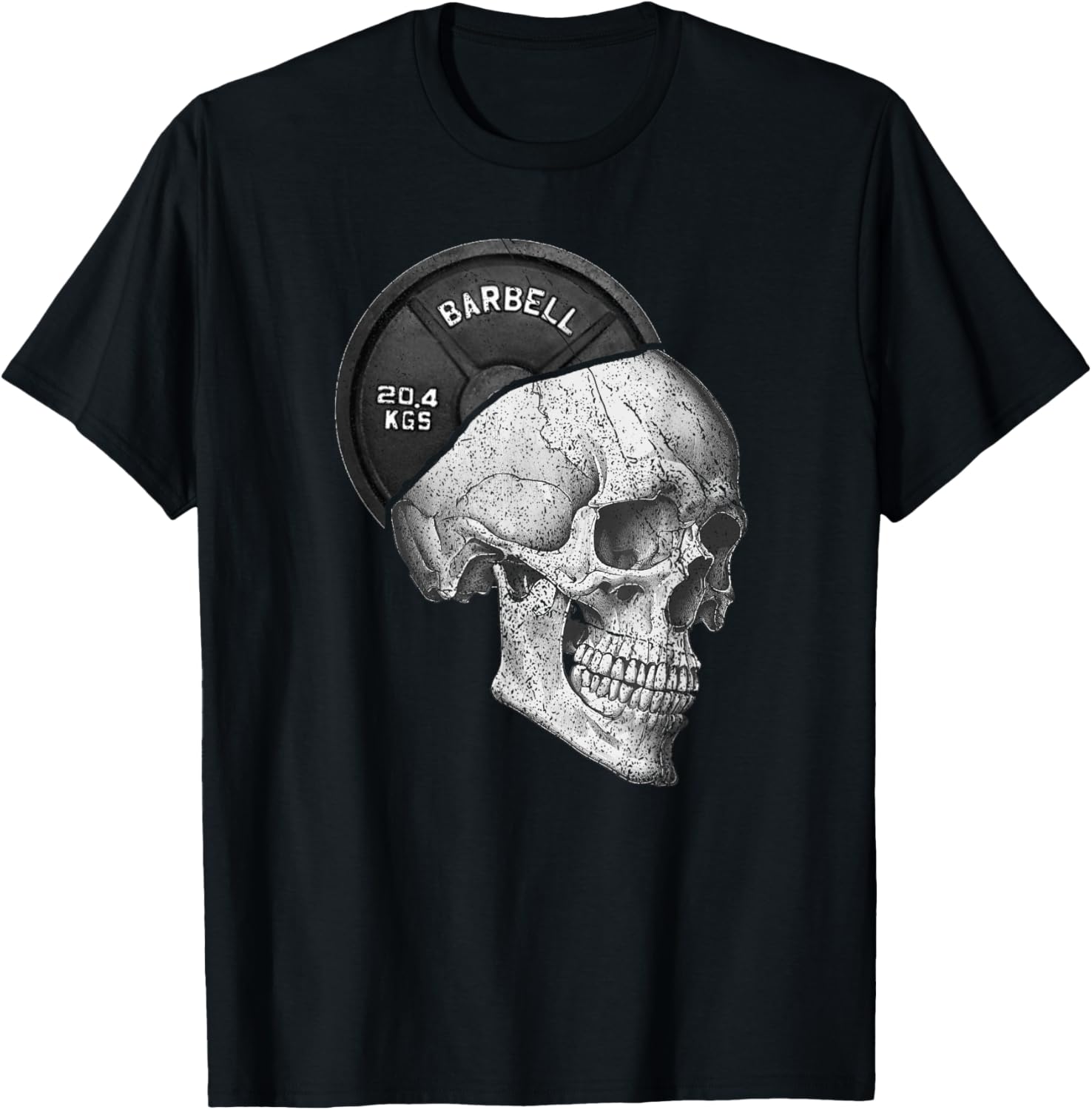Funny Skull Weightlifting Gym Print T-Shirt - T-Shirt | Black