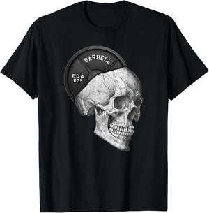 Funny Skull Weightlifting Gym Print T-Shirt - T-Shirt | Black