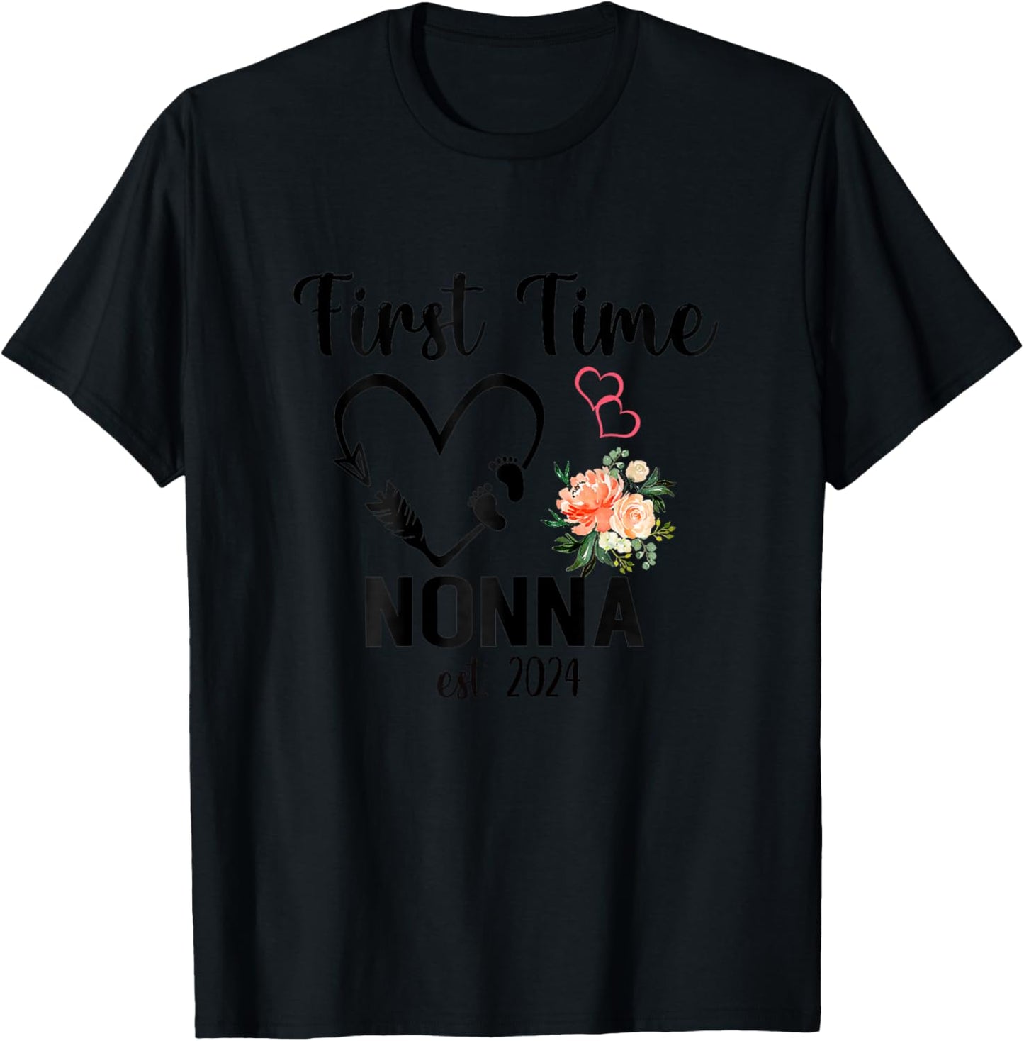 First Time Nonna Est. 2024 Promoted To New Nonna T-Shirt - T-Shirt | Black