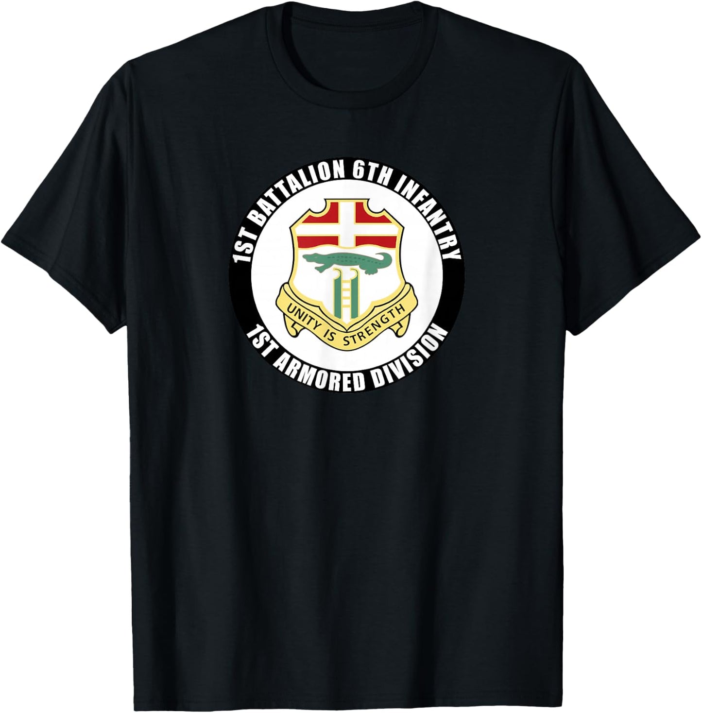 SoldierTees 1st Battalion 6th Infantry 1st Armored Division Veteran -Adults Black Cotton 100% Short Sleeve Classic Fit Small T-Shirt - T-Shirt | Black