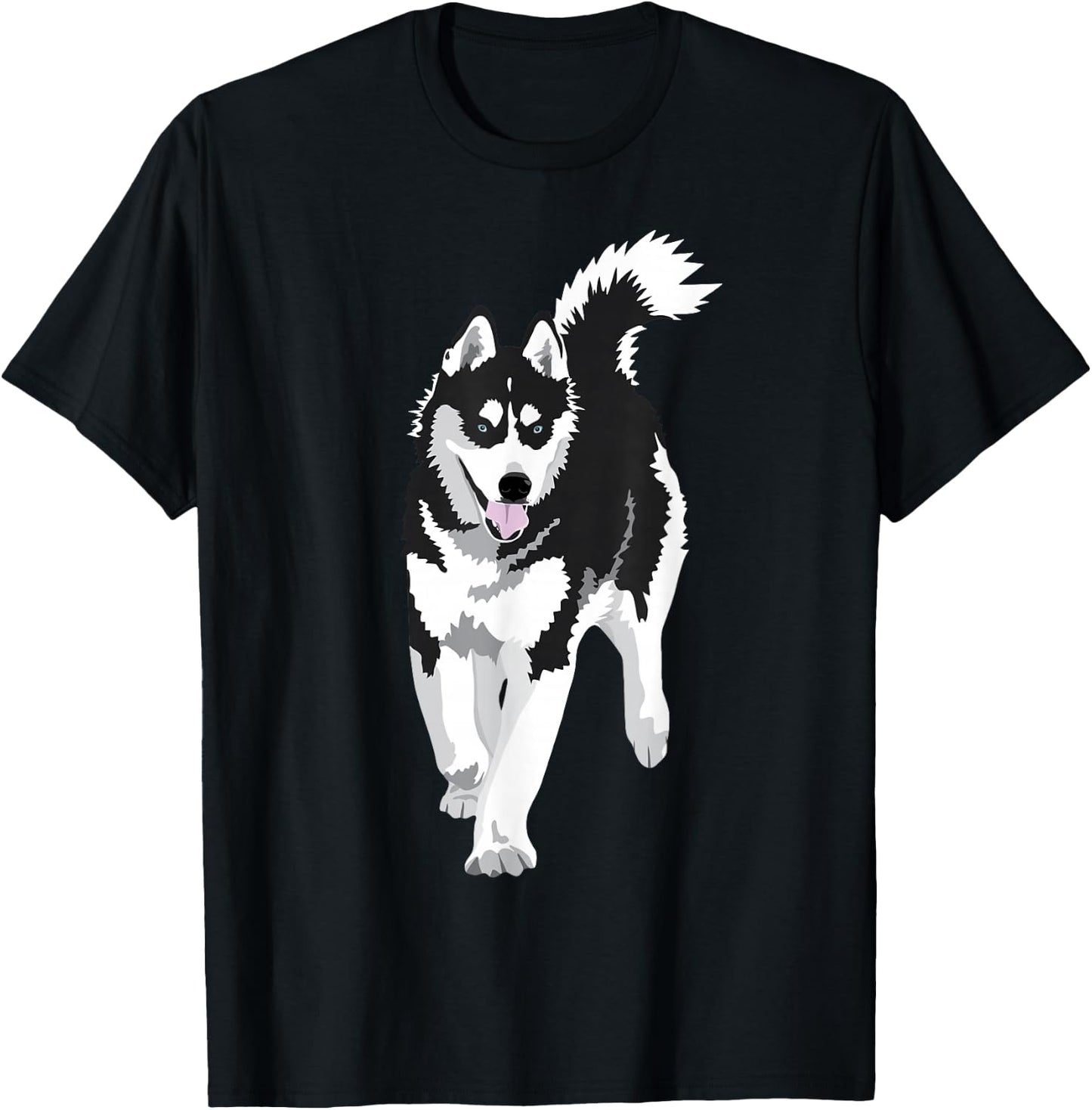 black and white Siberian Husky Snow Dog T-Shirt - T-Shirt | Black