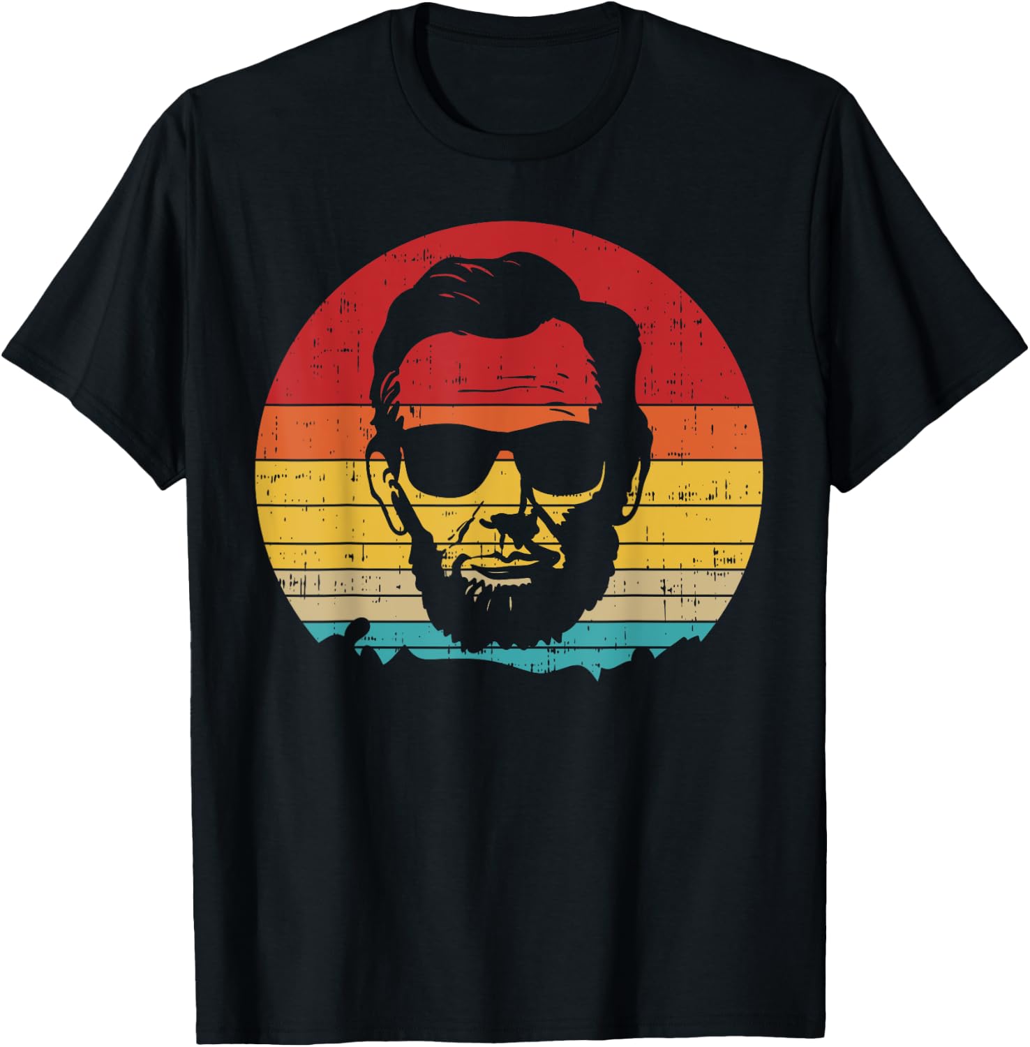 4th of July Men Women Abe Abraham Lincoln Retro Sunset T-Shirt - T-Shirt | Black
