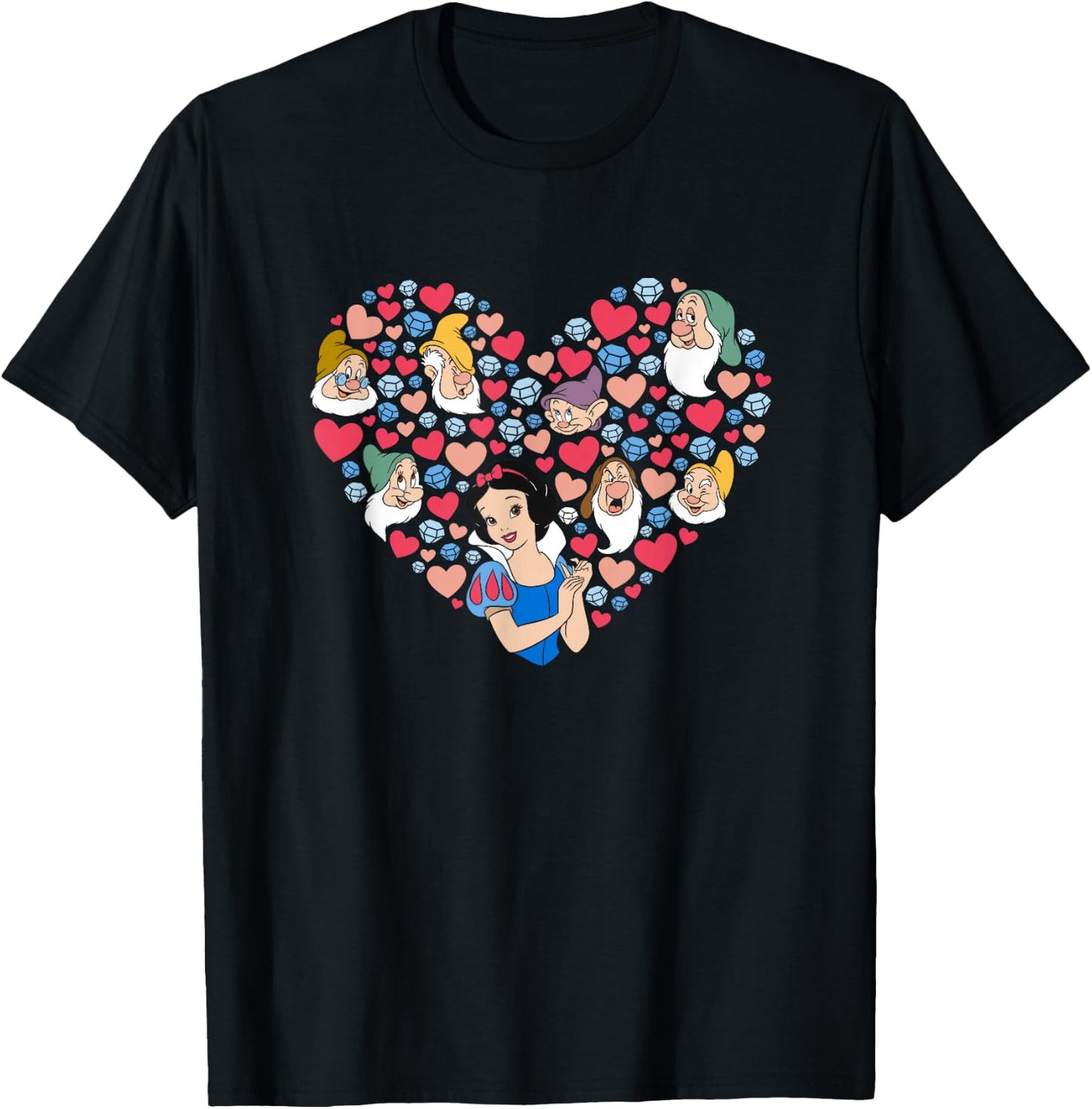 Disney Snow White and The Seven Dwarfs Heart Valentine's Day T-Shirt - T-Shirt | Black