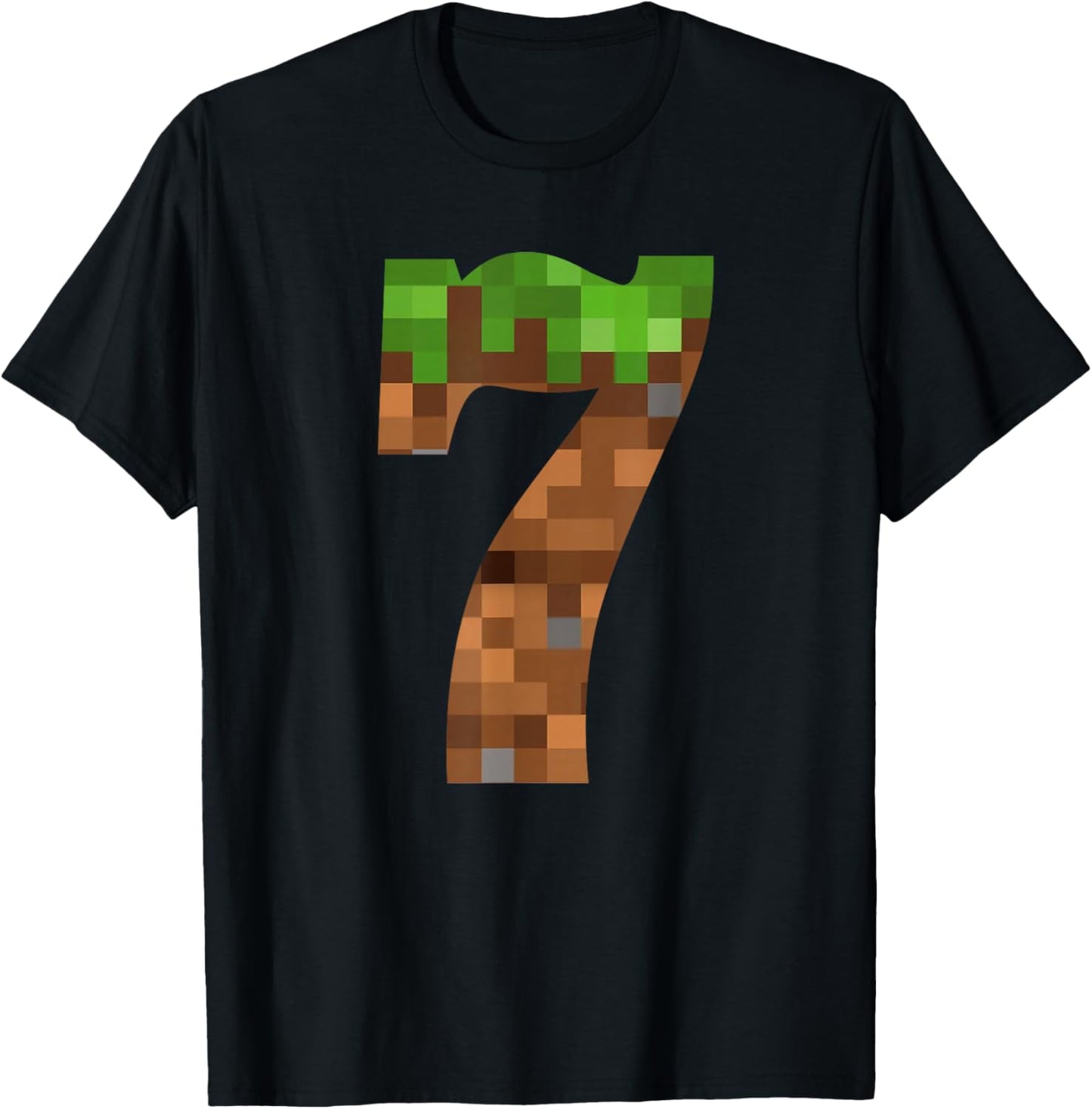 Pixel 7yr Birthday Number Seven 7 Year Old 7th Video Gamer T-Shirt - T-Shirt | Black