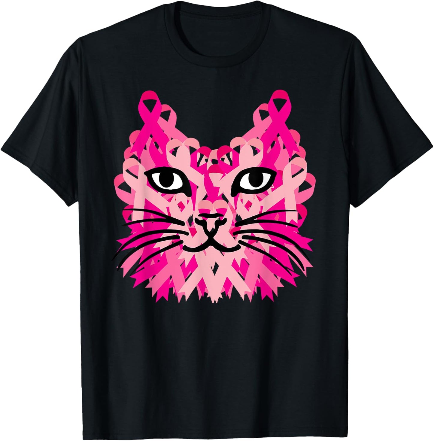 Pink Ribbon Cat Cute Breast Cancer Awareness Gifts T-Shirt - T-Shirt | Black