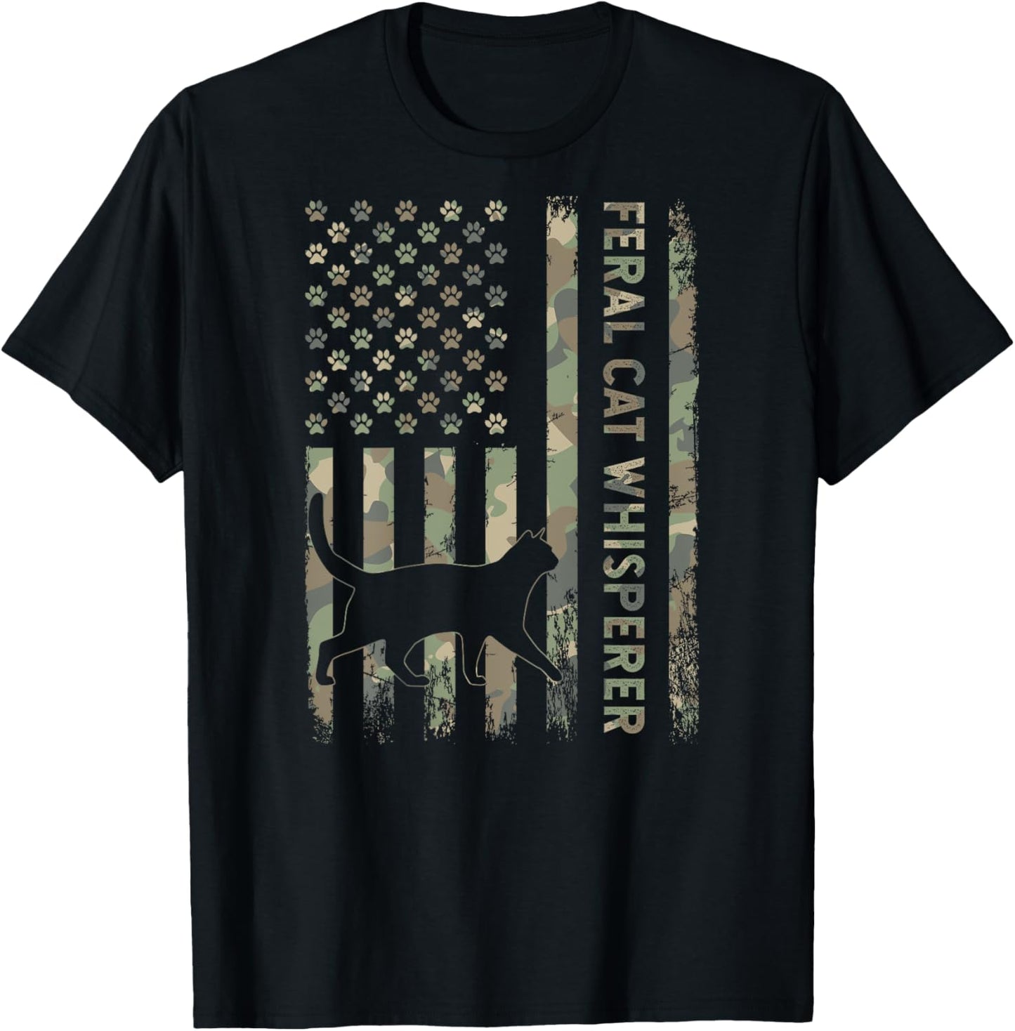 Feral Cat Whisperer Dad Camo USA Flag DESIGN ON BACK Women Kids T-Shirt - T-Shirt | Black