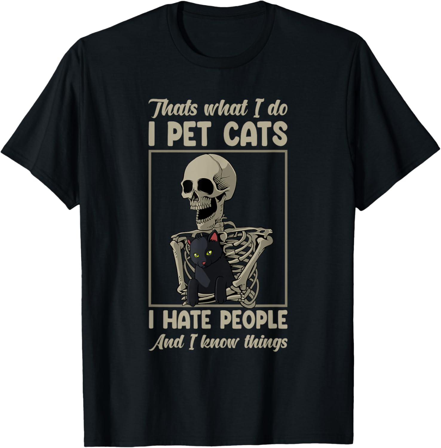 Skeleton Cat Kitten Lover Grumpy Skull Kitty Pet Owner T-Shirt - T-Shirt | Black