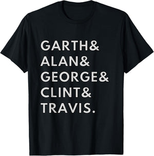 90s Country Men Singers Garth & Clint Alan George Travis T-Shirt - T-Shirt | Black
