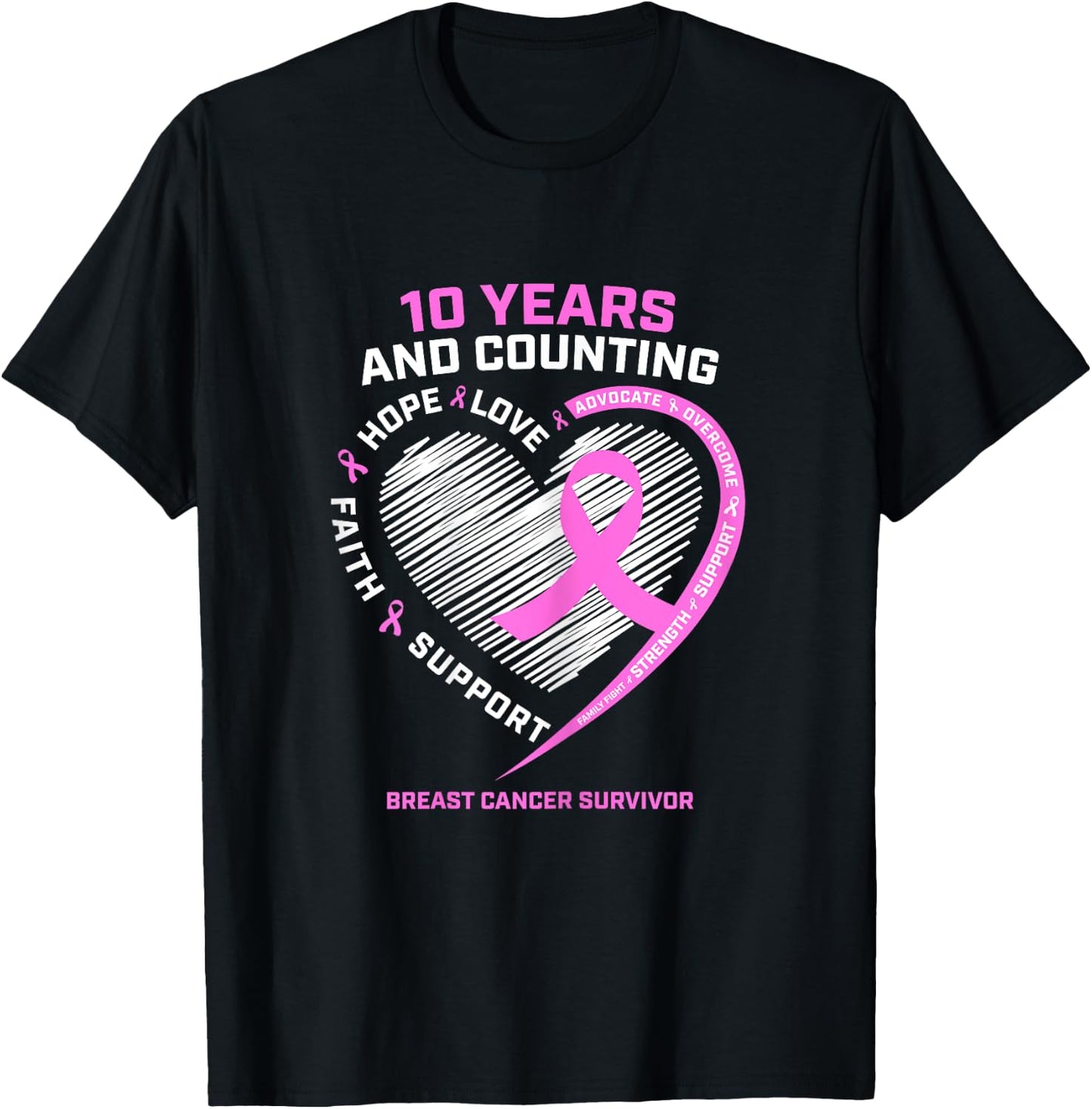 10 Year Breast Cancer Survivor Gifts Cancer Free T-Shirt - T-Shirt | Black