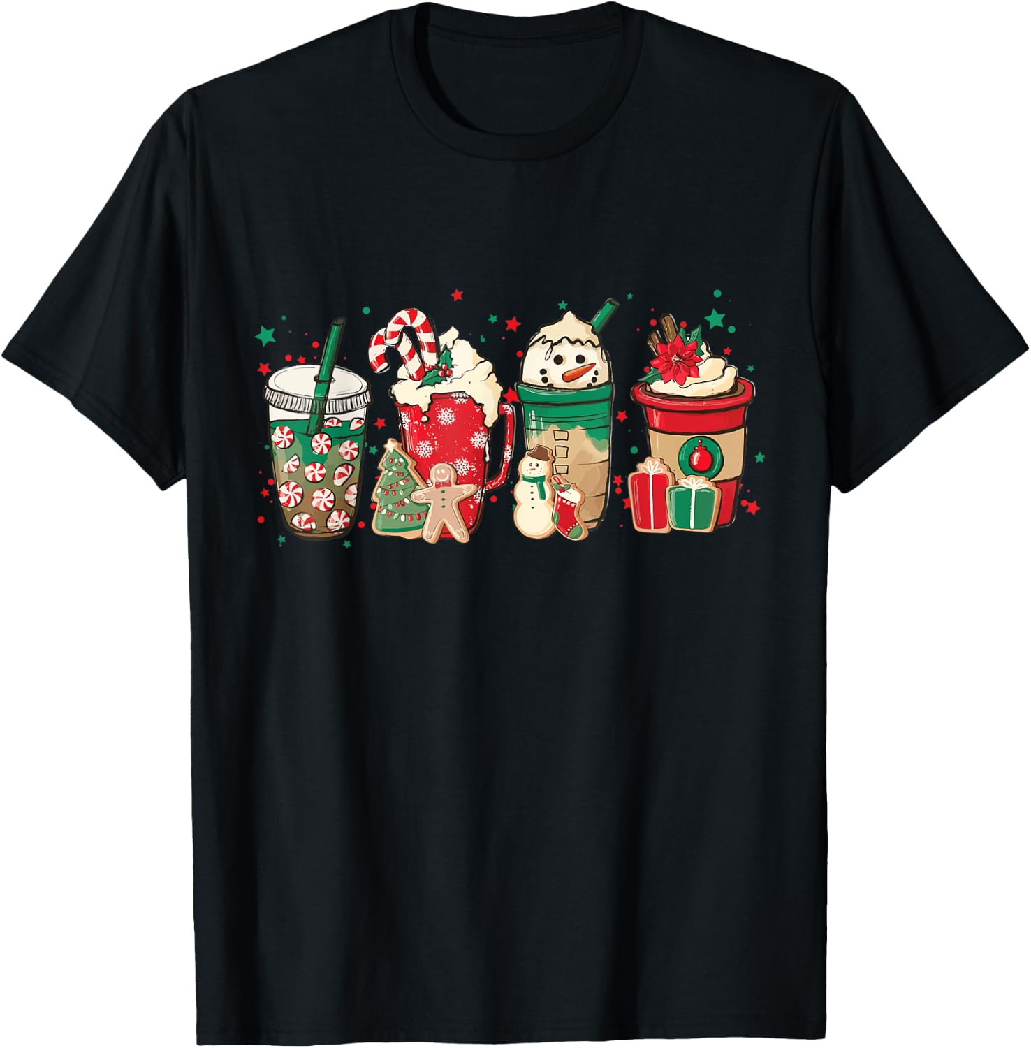Vintage Santa Christmas Snowman Coffee Latte T-Shirt - T-Shirt | Black