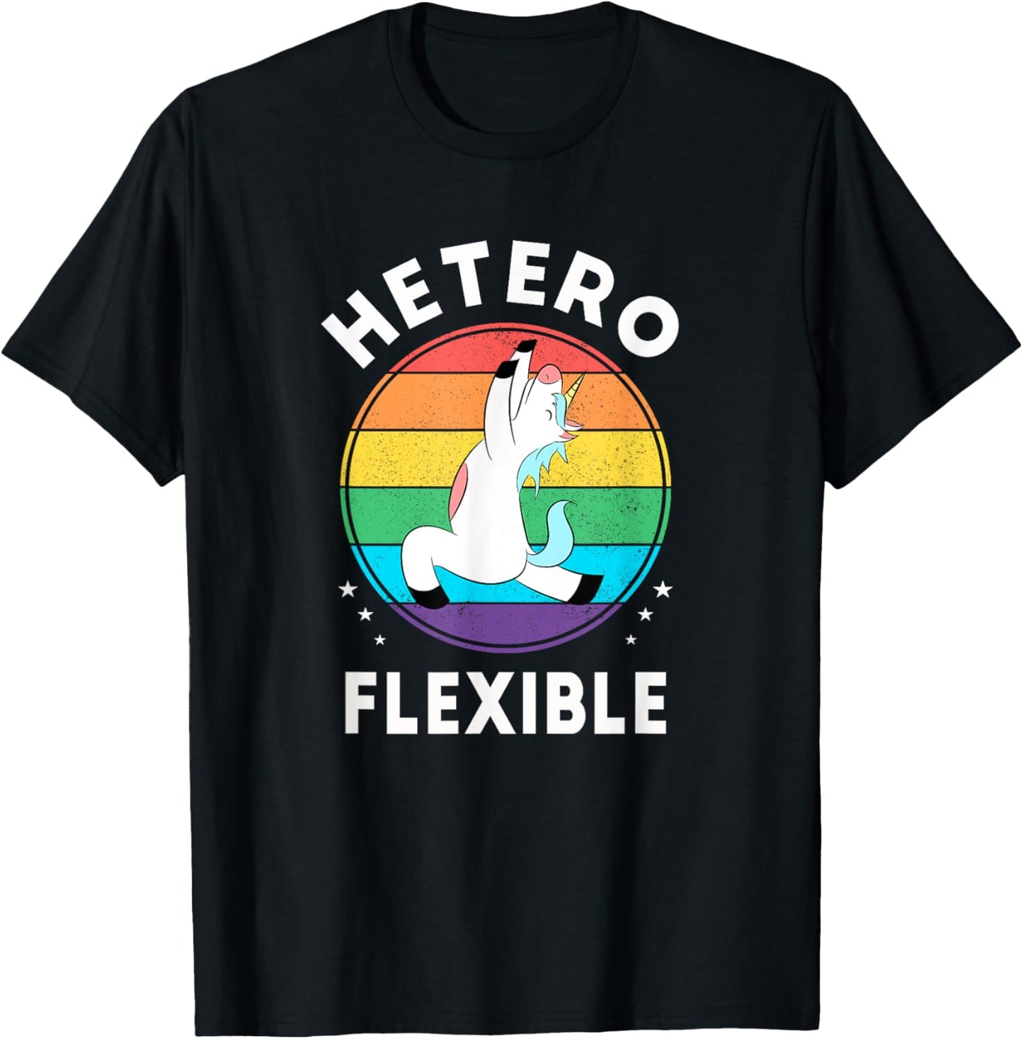 Heteroflexible Funny Yoga Unicorn Queer Ally Gay Pride Stuff T-Shirt - T-Shirt | Black