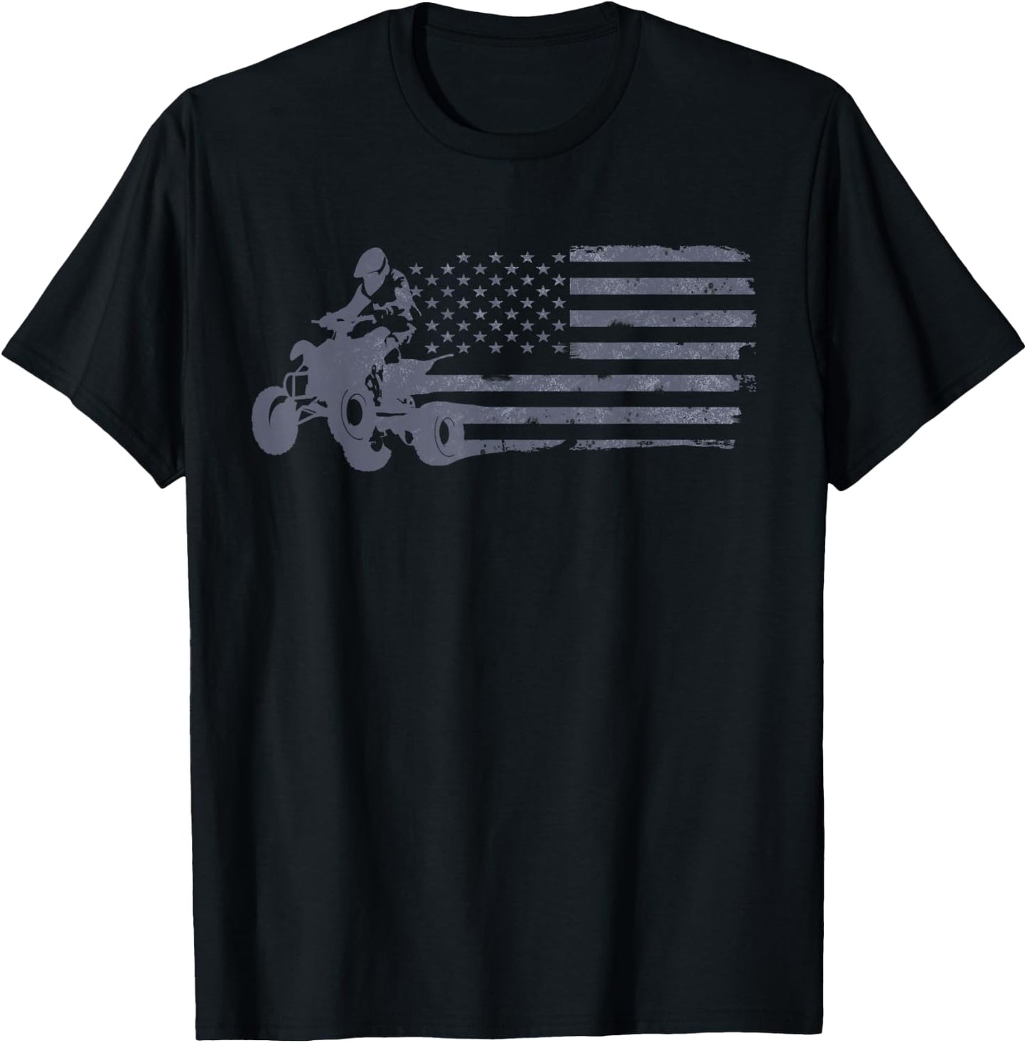 ATV Quad Four Wheeler Bike Rider American Flag Distressed T-Shirt - T-Shirt | Black