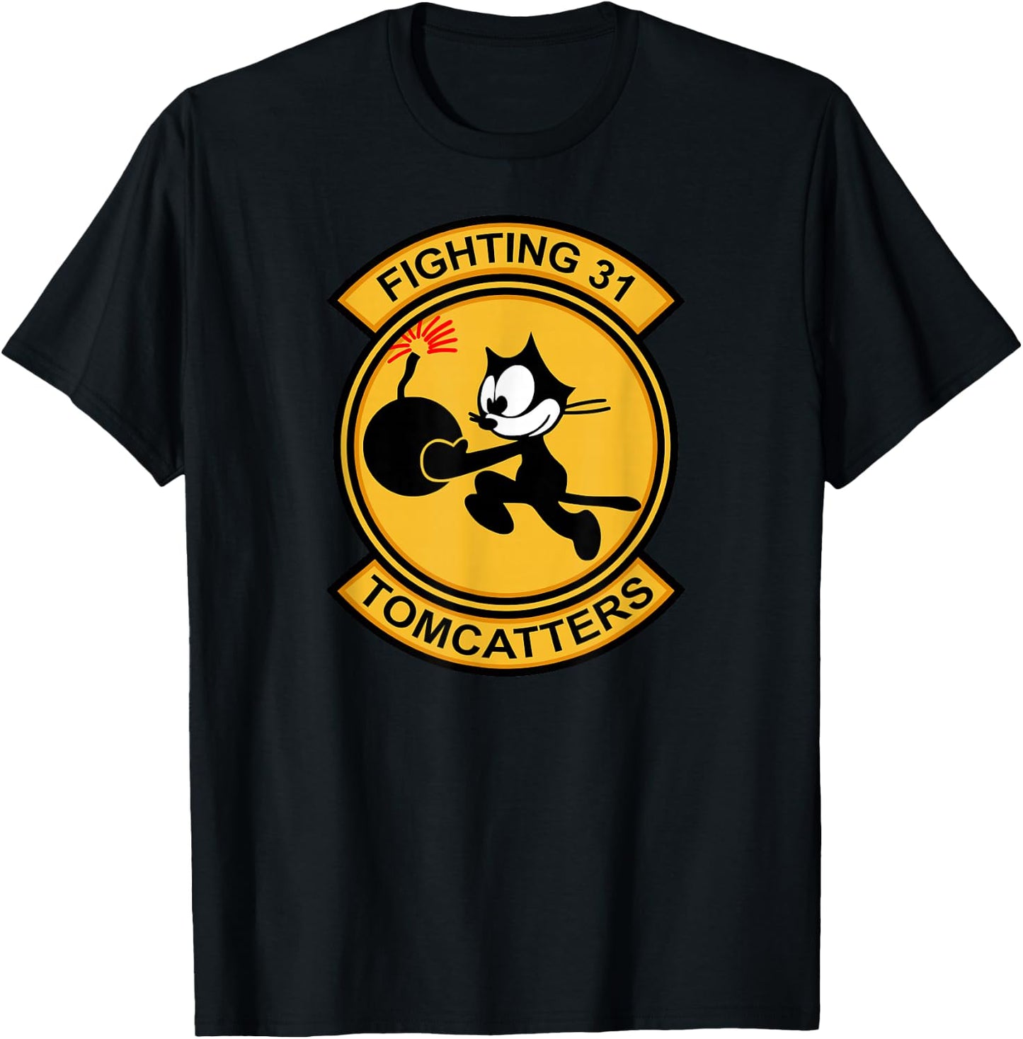 Jet Fighter & Navy Fighter Squadron Gifts VF-31 Tomcatters - Adults Black Cartoon Modern Casual Short Sleeve - Small T-Shirt - T-Shirt | Black