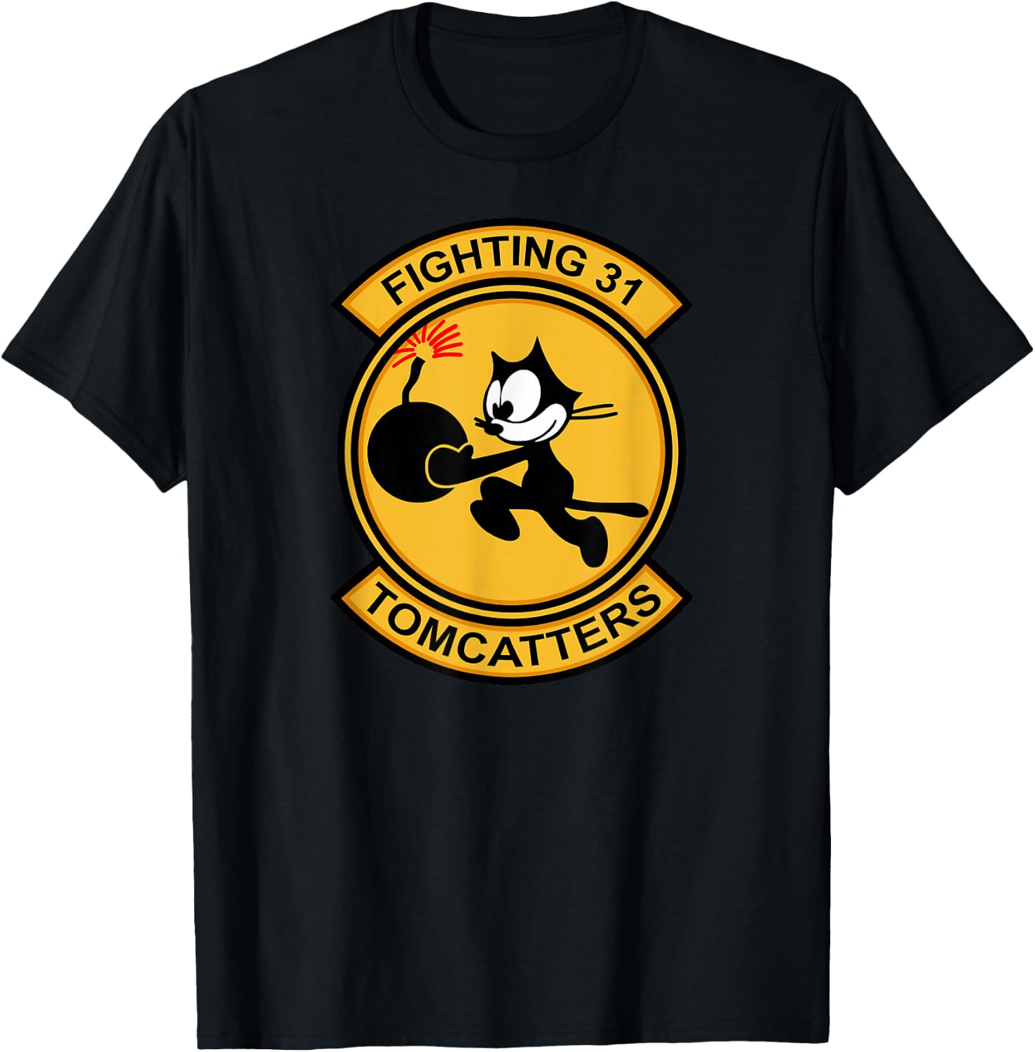Jet Fighter & Navy Fighter Squadron Gifts VF-31 Tomcatters - Adults Black Cartoon Modern Casual Short Sleeve - Small T-Shirt - T-Shirt | Black