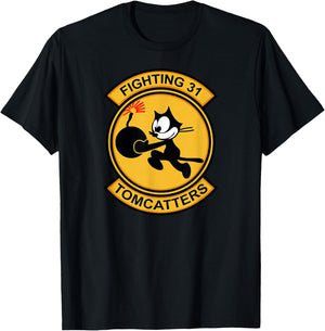 Jet Fighter & Navy Fighter Squadron Gifts VF-31 Tomcatters - Adults Black Cartoon Modern Casual Short Sleeve - Small T-Shirt - T-Shirt | Black