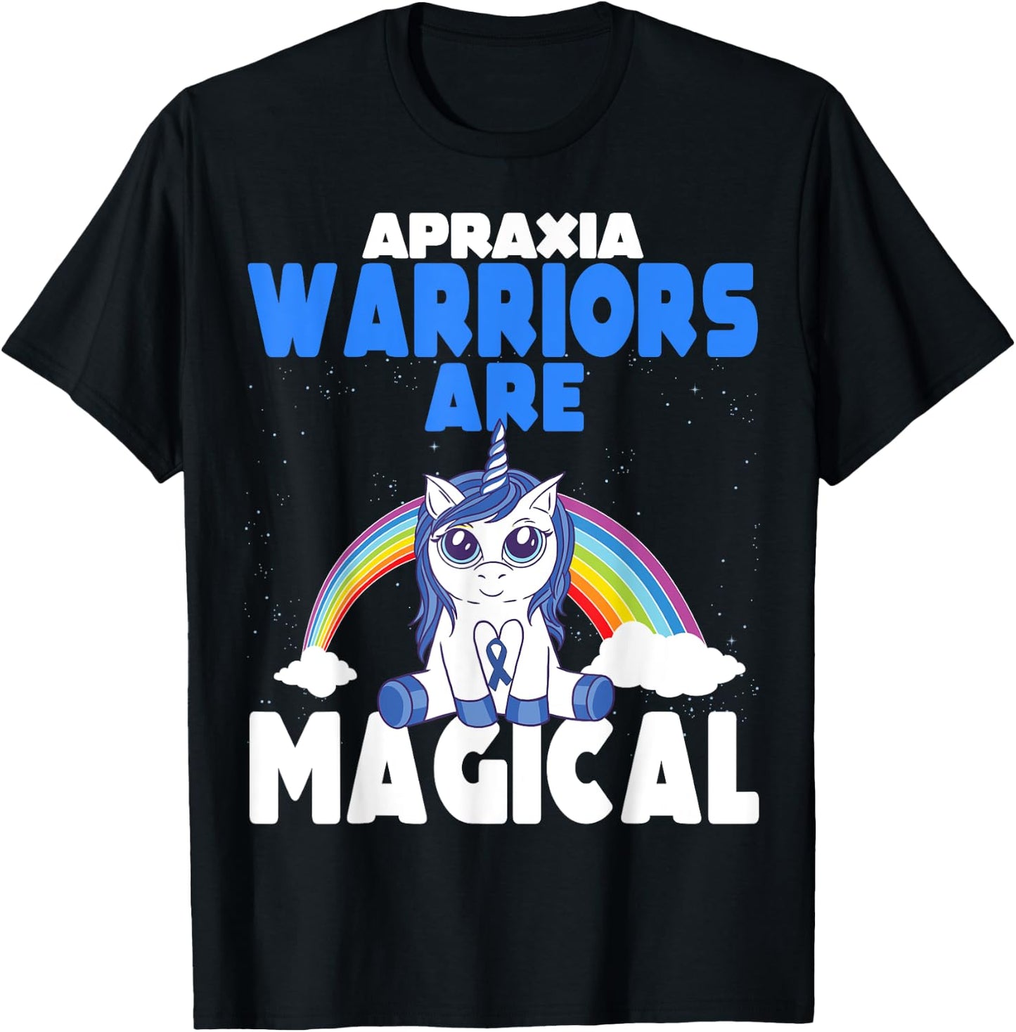Apraxia Awareness Blue Ribbon Cute Magical Unicorn T-Shirt - T-Shirt | Black