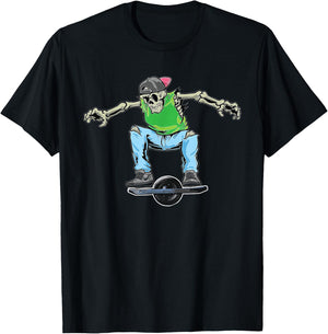 Skating Dabbing Skeleton On Onewheel Skateboard T-Shirt - T-Shirt | Black