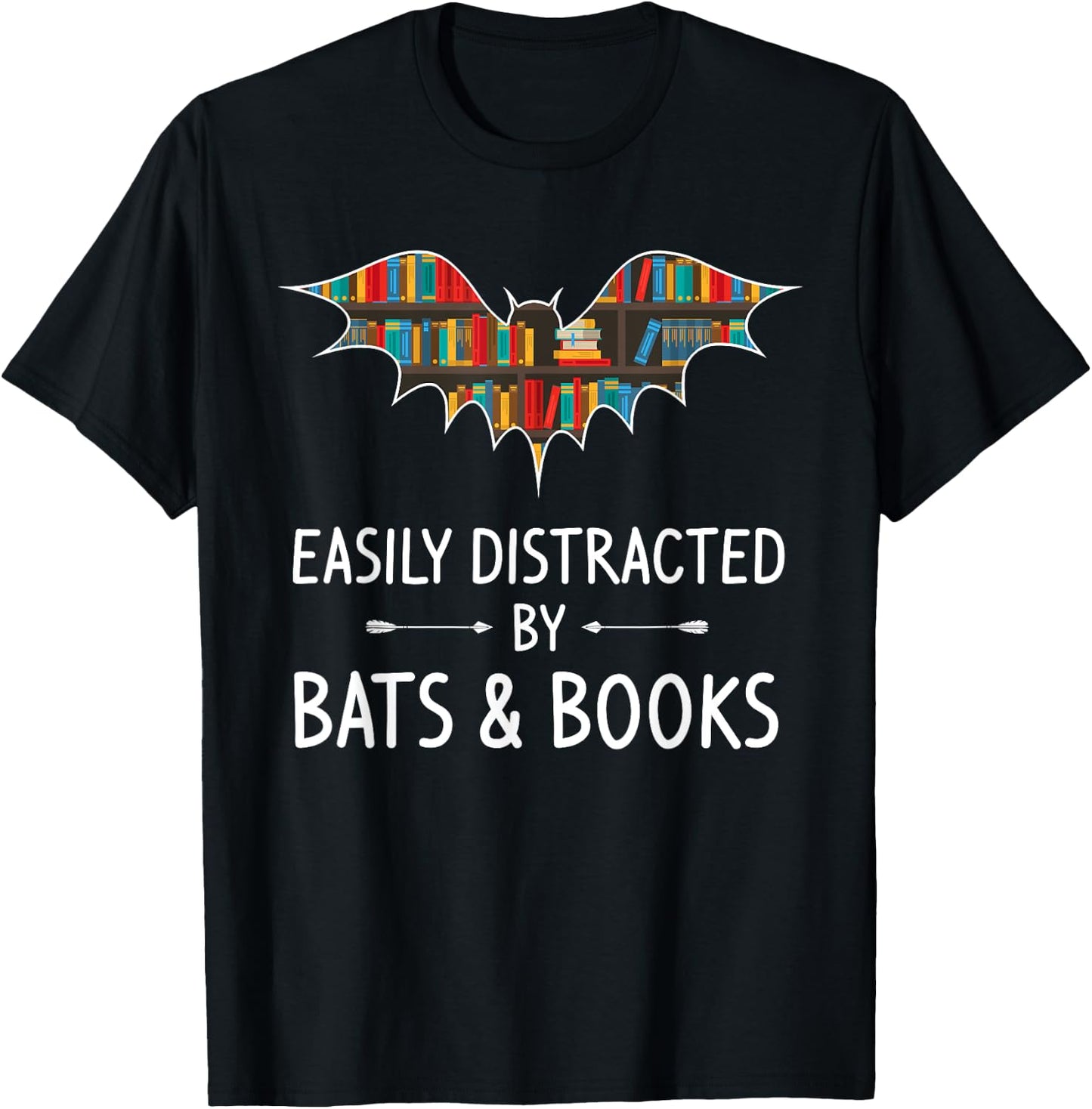 Easily Distracted By Bats & Books Lover Gift Flying animal T-Shirt - T-Shirt | Black
