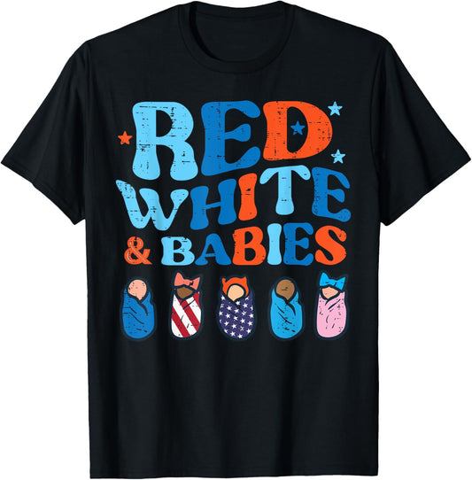 4th July Nicu Nurse Red White Babies Patriot Scrub Top Women T-Shirt - T-Shirt | Black