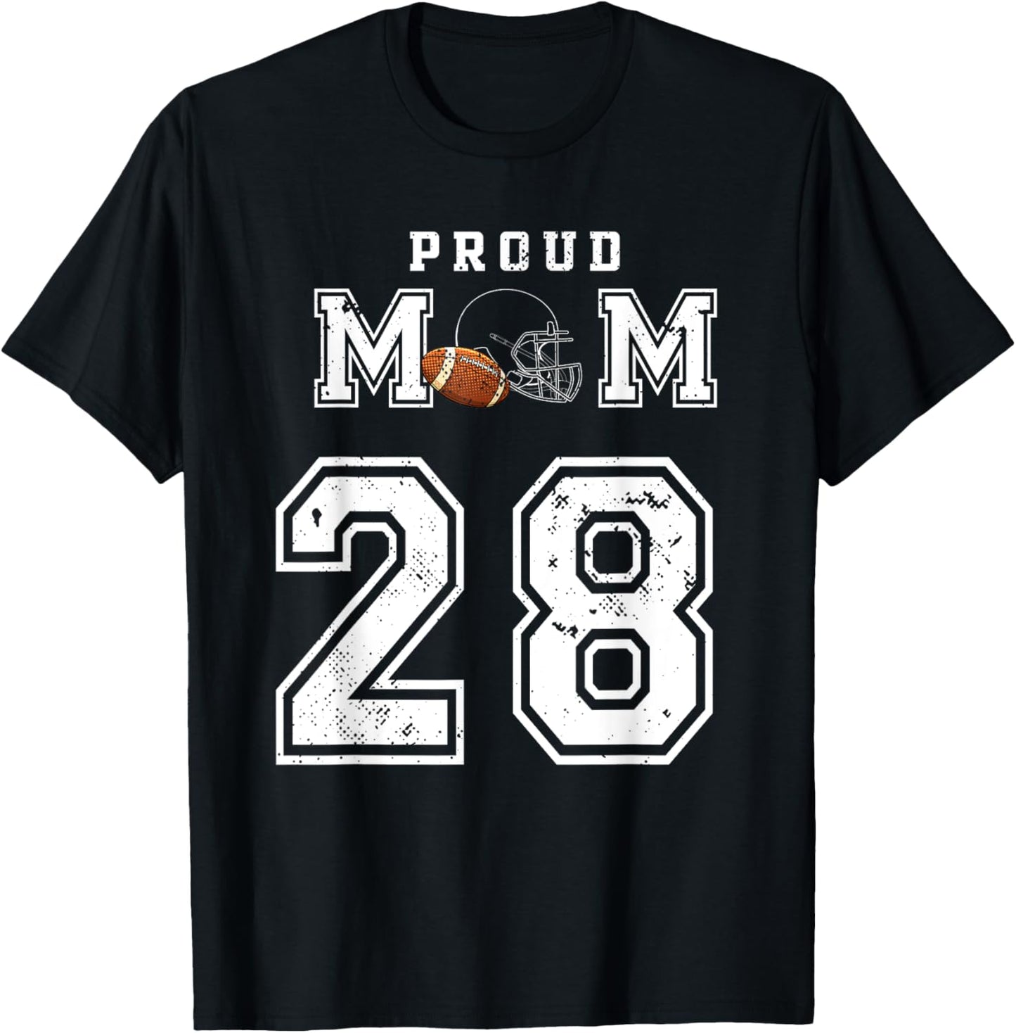 Custom Proud Football Mom Number 28 Personalized T-Shirt - T-Shirt | Black
