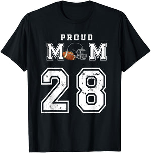 Custom Proud Football Mom Number 28 Personalized T-Shirt - T-Shirt | Black