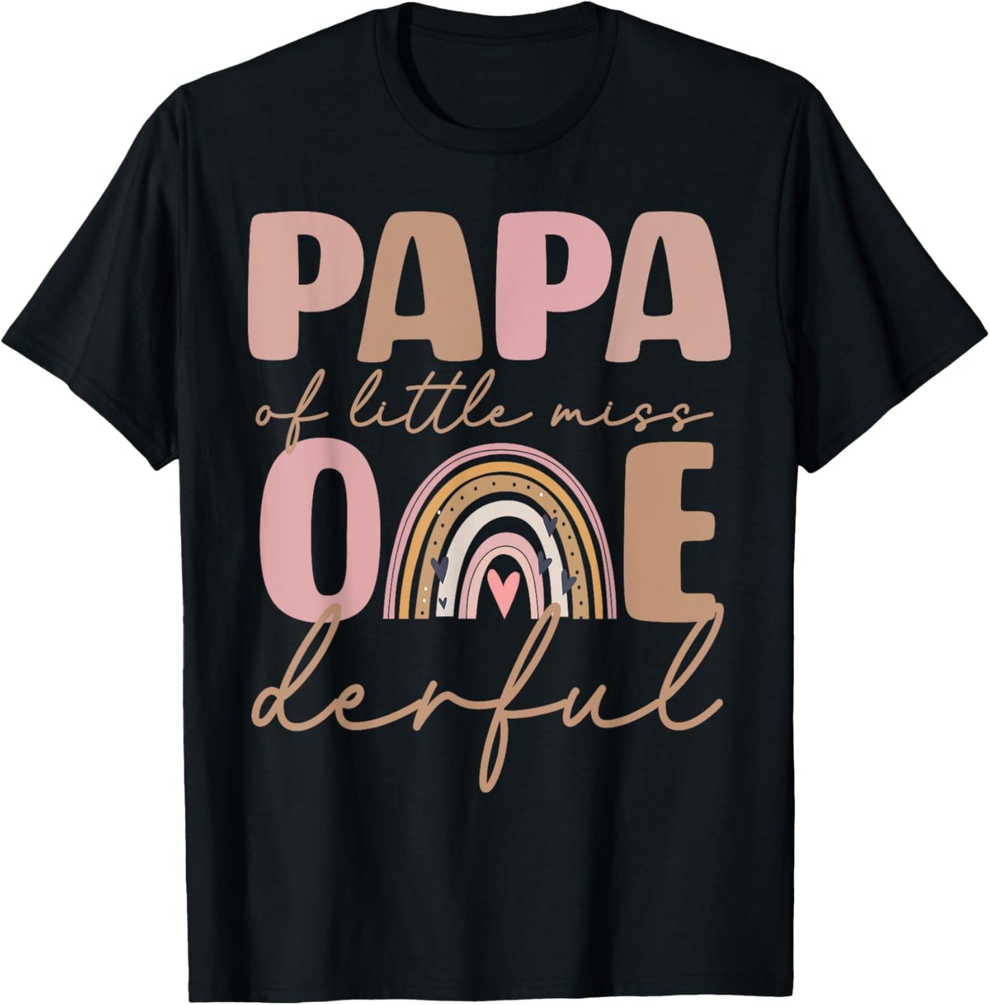Papa of Little Miss Onederful First Birthday Boho Rainbow T-Shirt - T-Shirt | Black