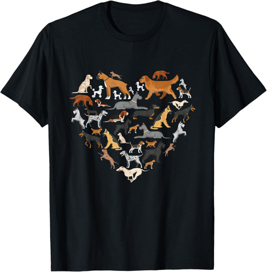 type of dogs lover heart Pet dog Parent Paw print men women T-Shirt - T-Shirt | Black