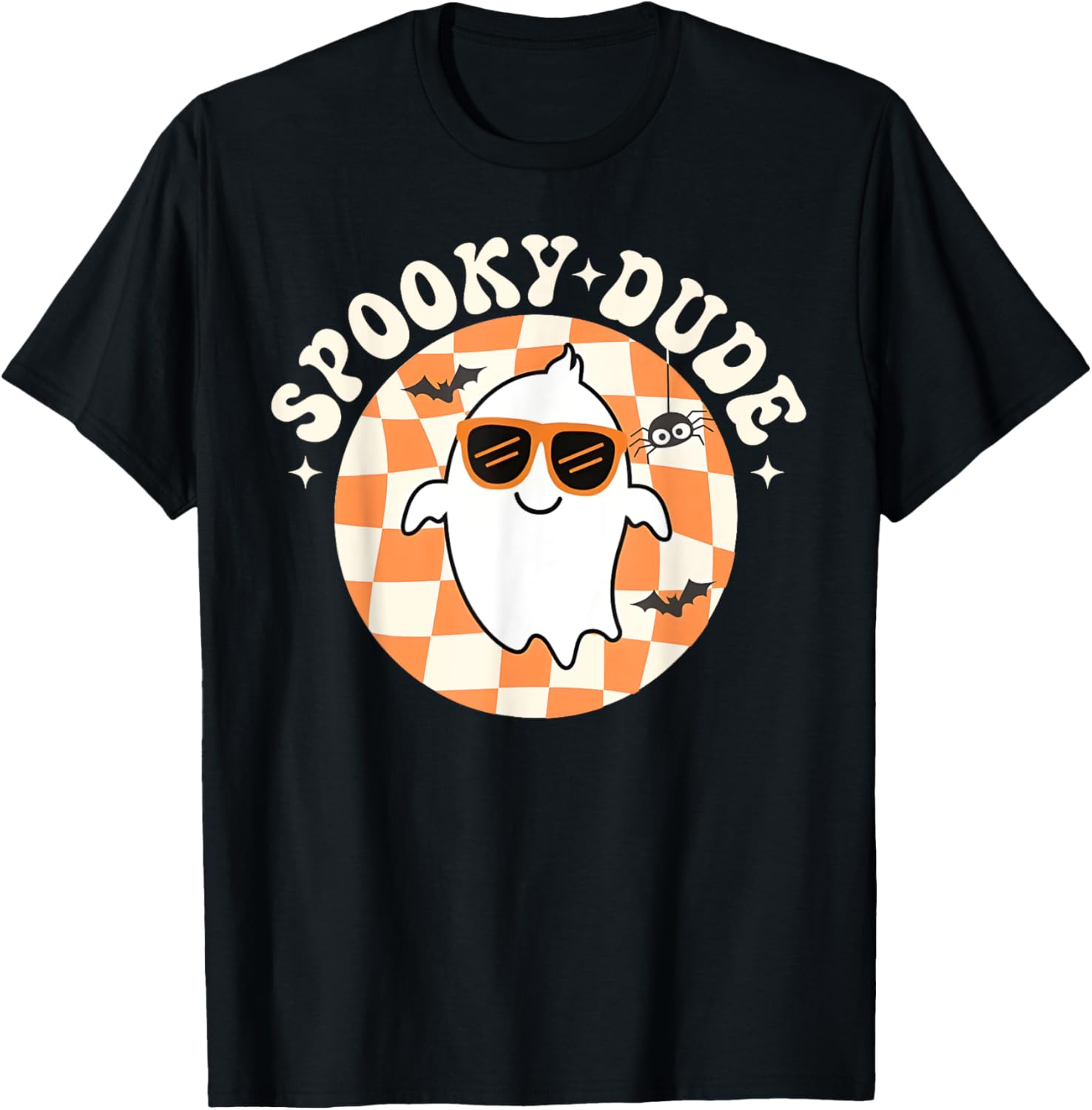 Groovy Spooky Dude Retro Checkered Ghost Halloween Toddler T-Shirt - T-Shirt | Black