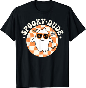 Groovy Spooky Dude Retro Checkered Ghost Halloween Toddler T-Shirt - T-Shirt | Black